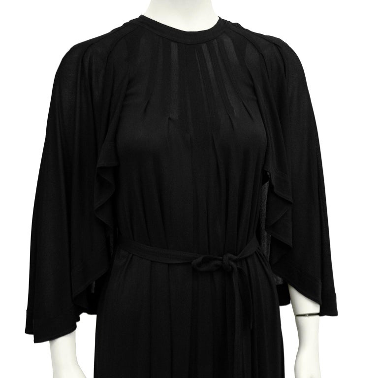 Early 1980s Jean Muir Black Rayon Jersey Cape Gown at 1stDibs