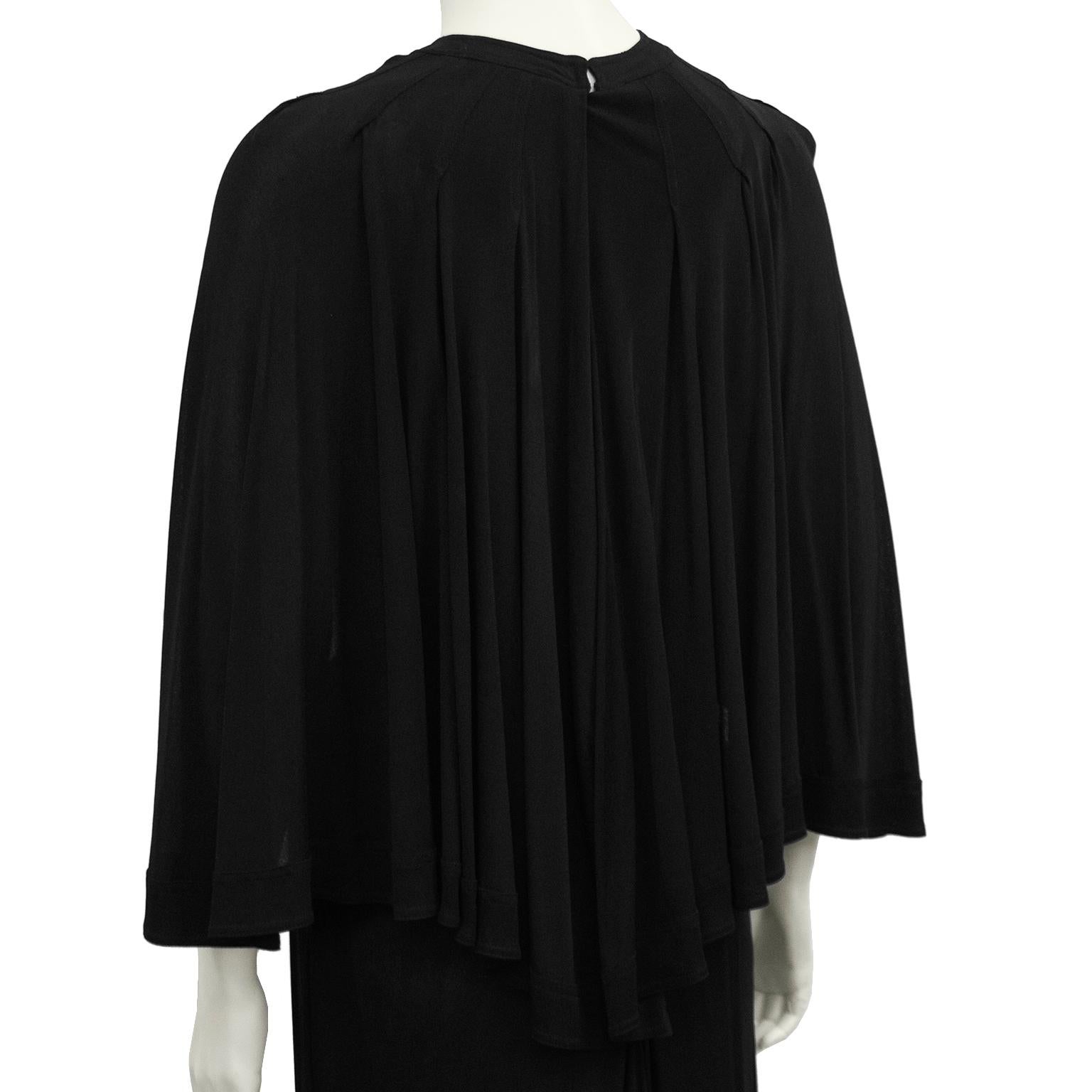 Early 1980s Jean Muir Black Rayon Jersey Cape Gown 1