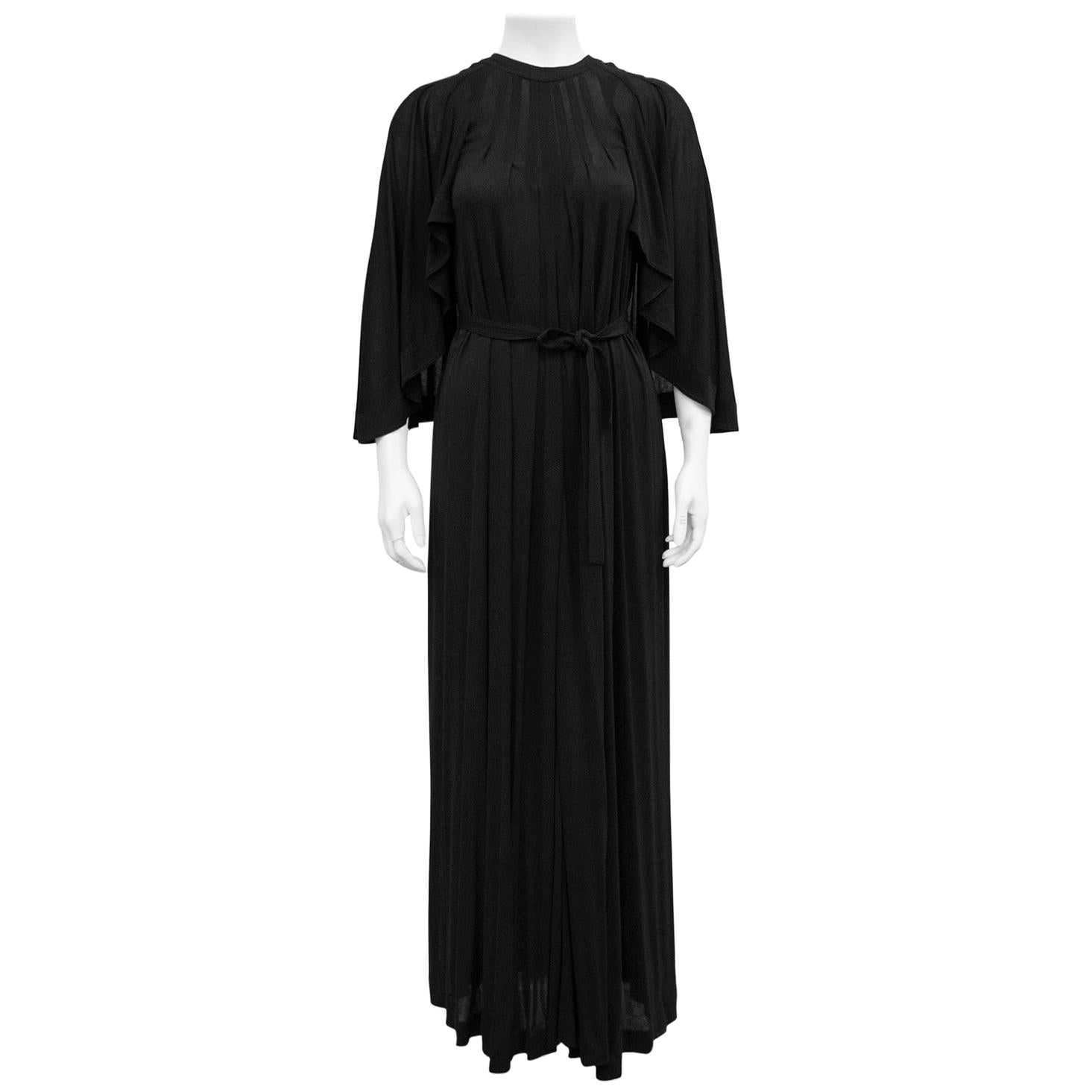 Early 1980s Jean Muir Black Rayon Jersey Cape Gown