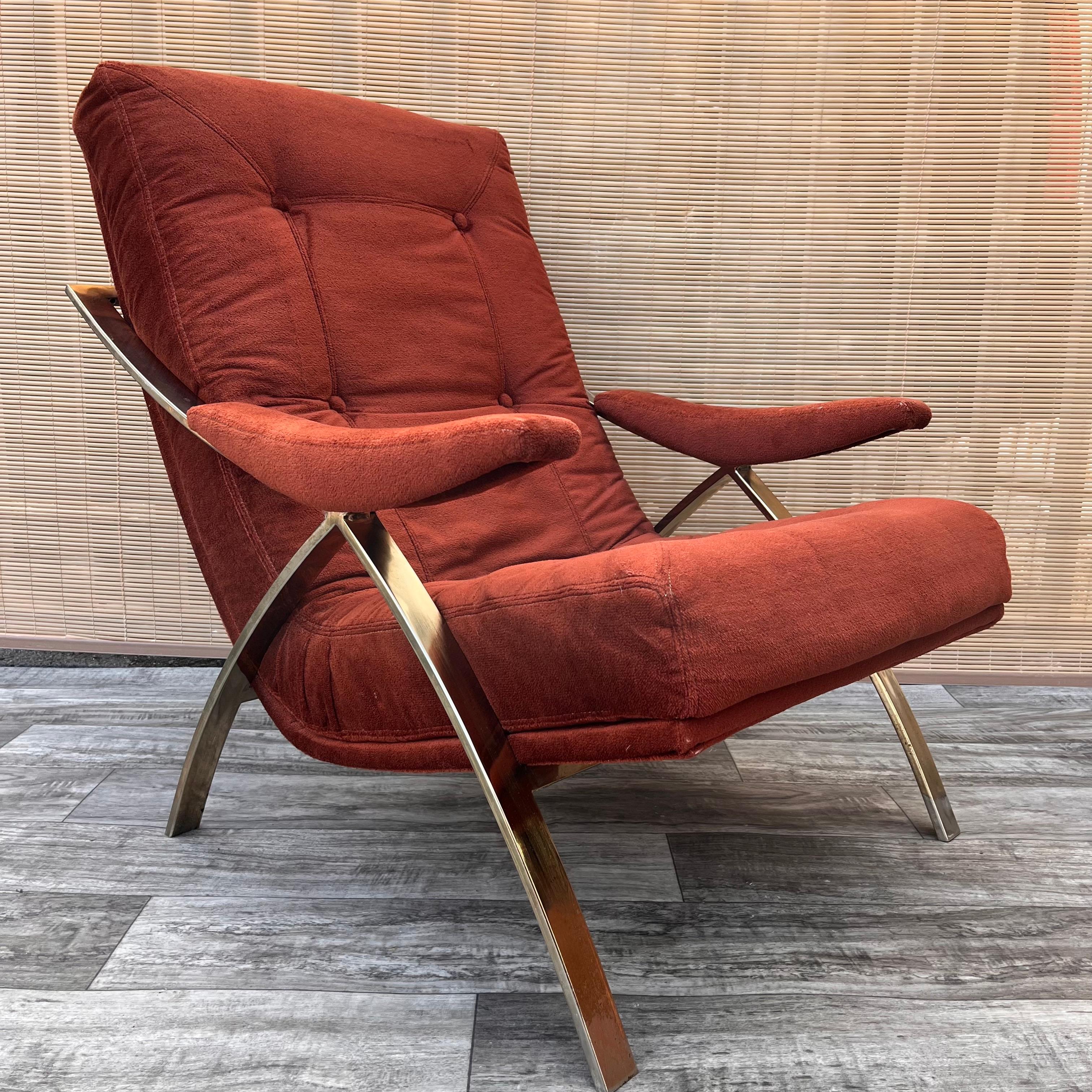Plated Early 1980s Mid-Century Modern Lounge Chair by Carsons of High Point. 