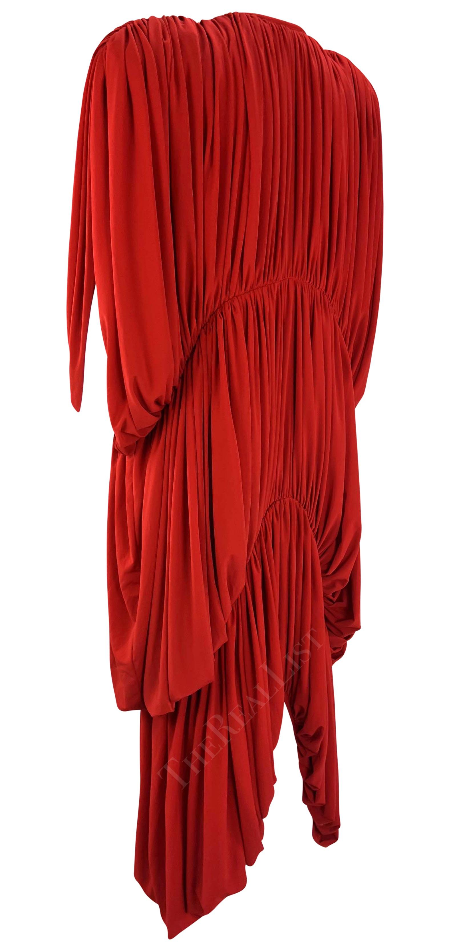 Early 1980s Norma Kamali Red Ruched Balloon Oversized Parachute Dress In Excellent Condition In West Hollywood, CA