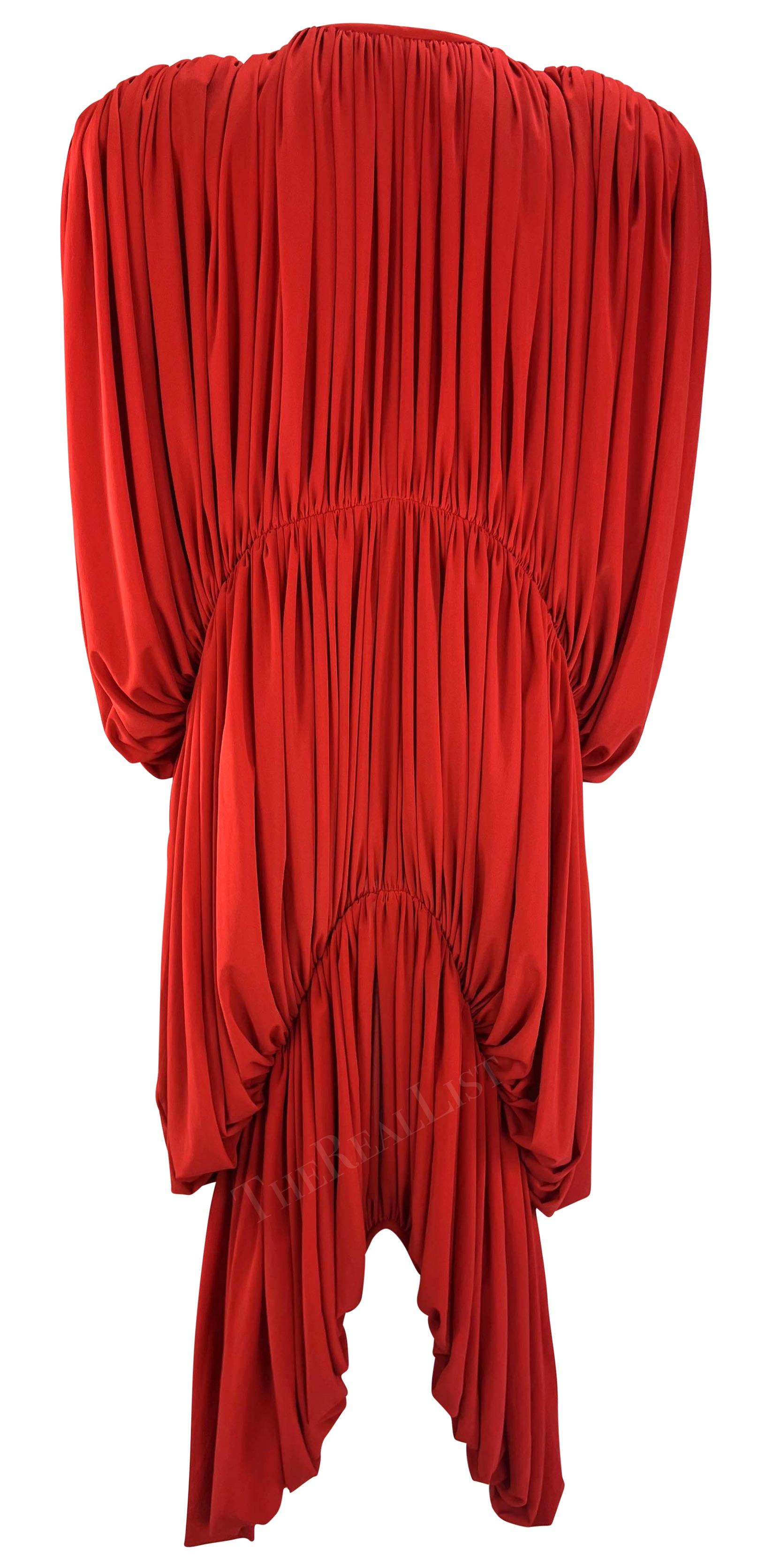 Women's Early 1980s Norma Kamali Red Ruched Balloon Oversized Parachute Dress
