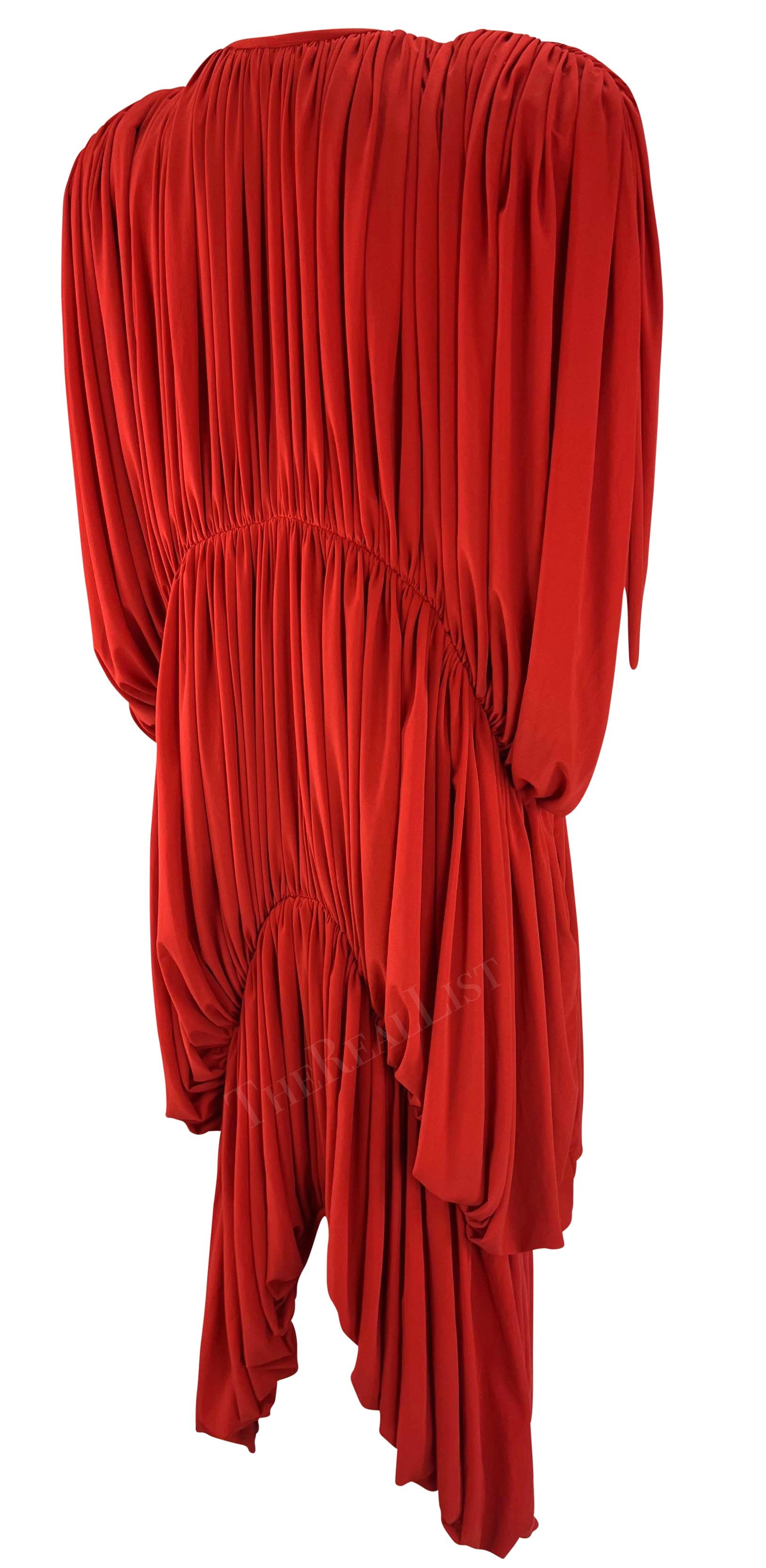 Early 1980s Norma Kamali Red Ruched Balloon Oversized Parachute Dress 2