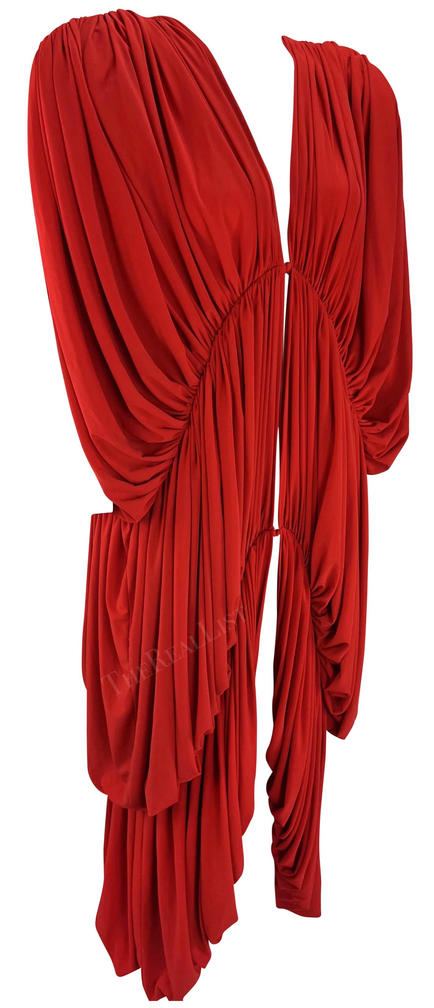 Early 1980s Norma Kamali Red Ruched Balloon Oversized Parachute Dress 3