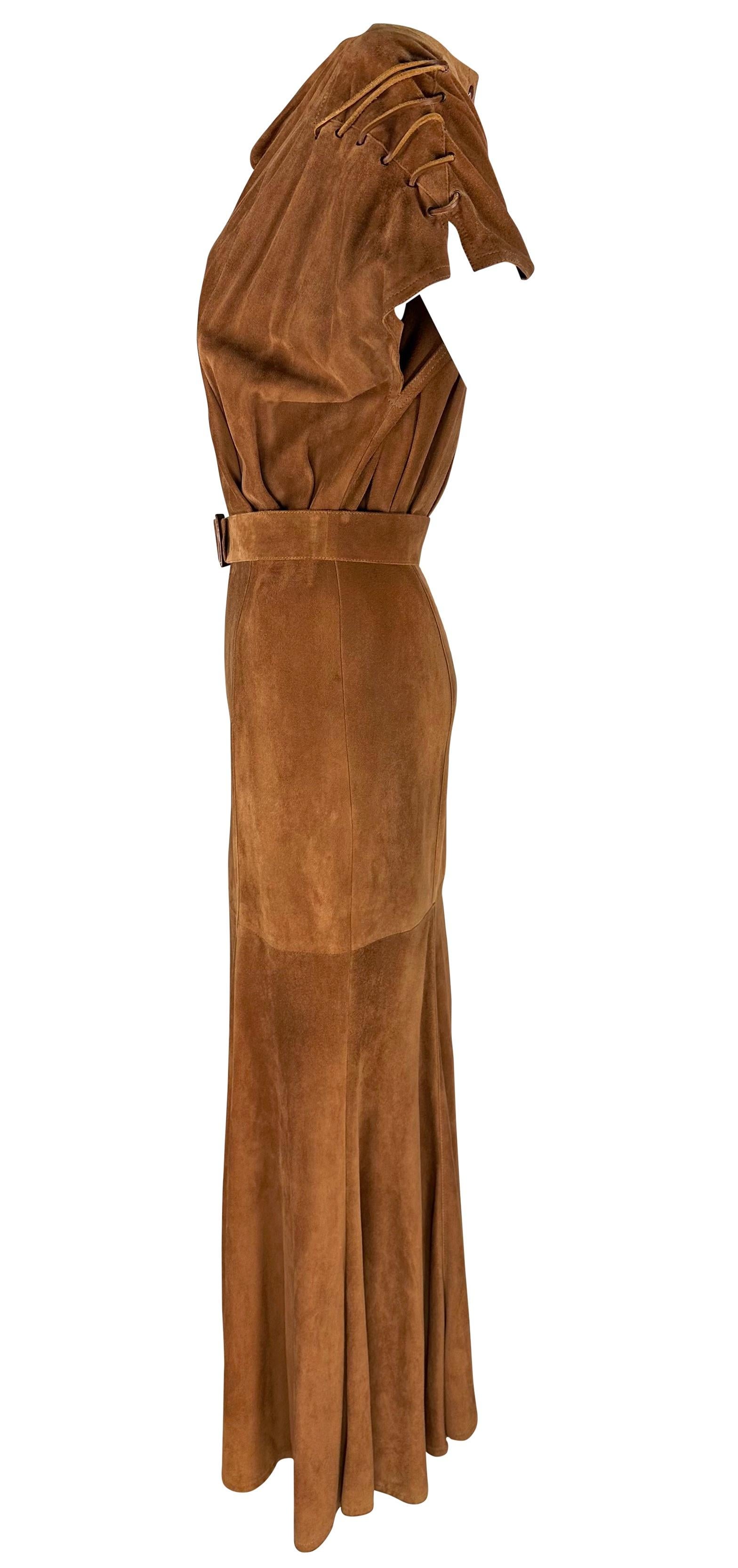 Thierry Mugler Anfang der 1980er Jahre Brown Suede Belted Lace-Up Flare Leather Maxi Dress im Angebot 1
