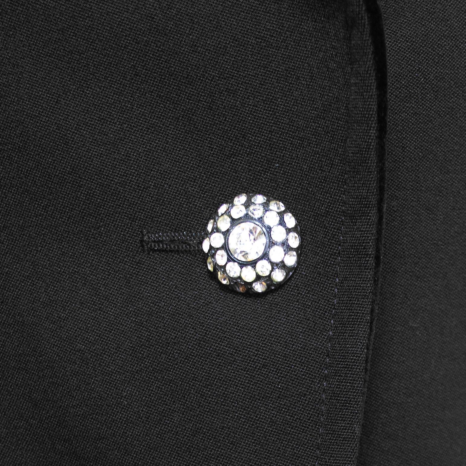 Early 1980s YSL Black Cropped Blazer with Velvet Lapel and Crystal Accents For Sale 2