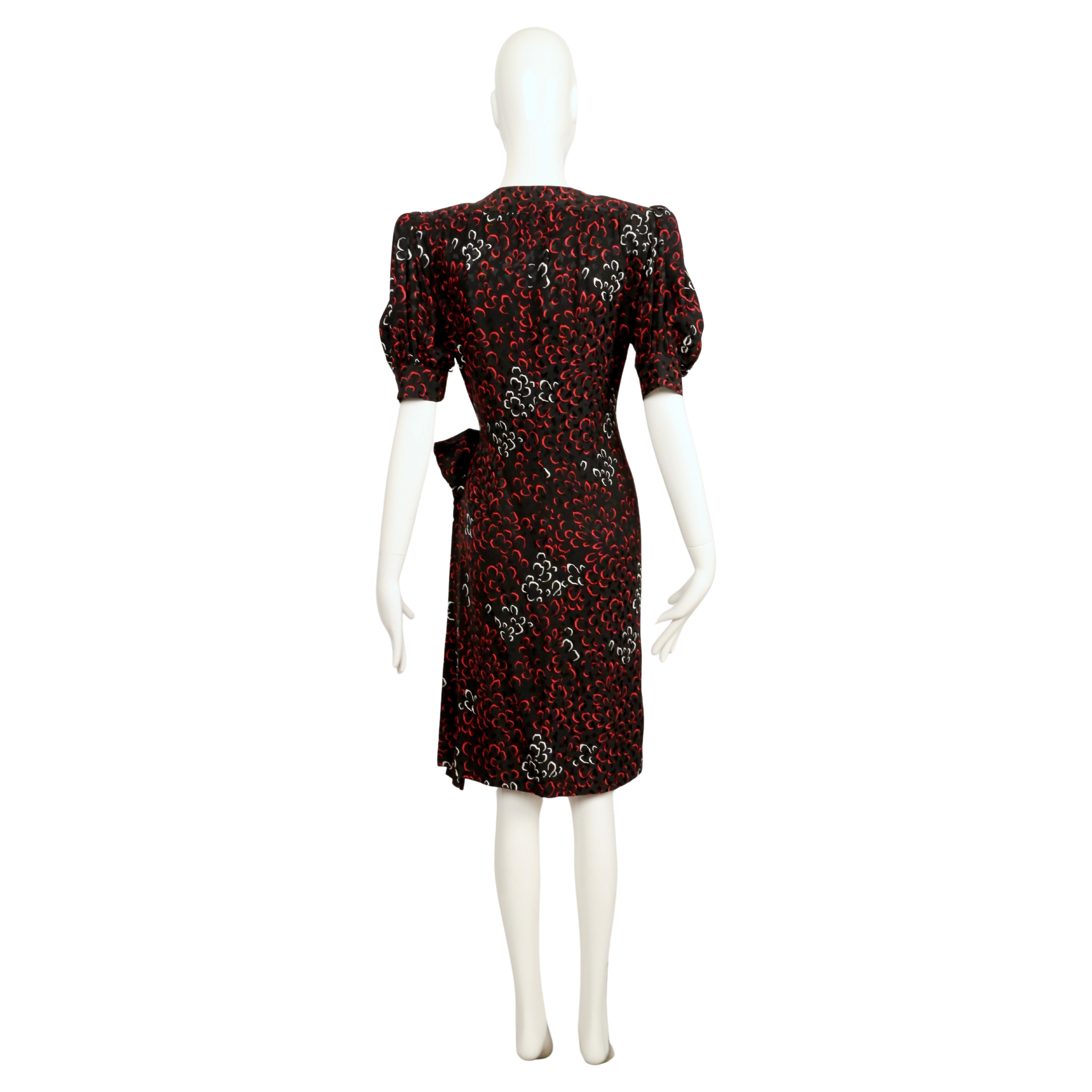 early 1980's YVES SAINT LAURENT abstract woven silk wrap dress with puff sleeves For Sale 6