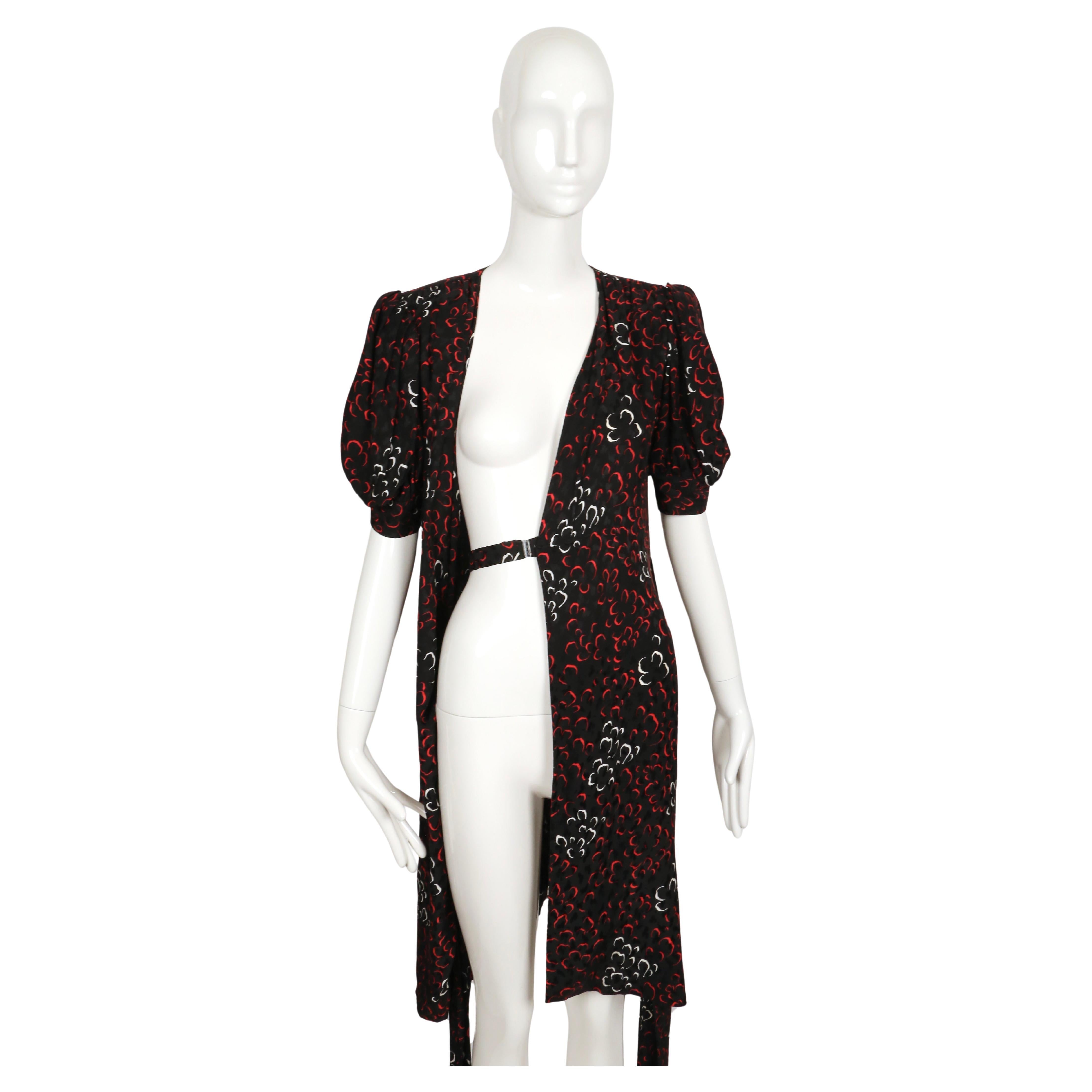 early 1980's YVES SAINT LAURENT abstract woven silk wrap dress with puff sleeves For Sale 7