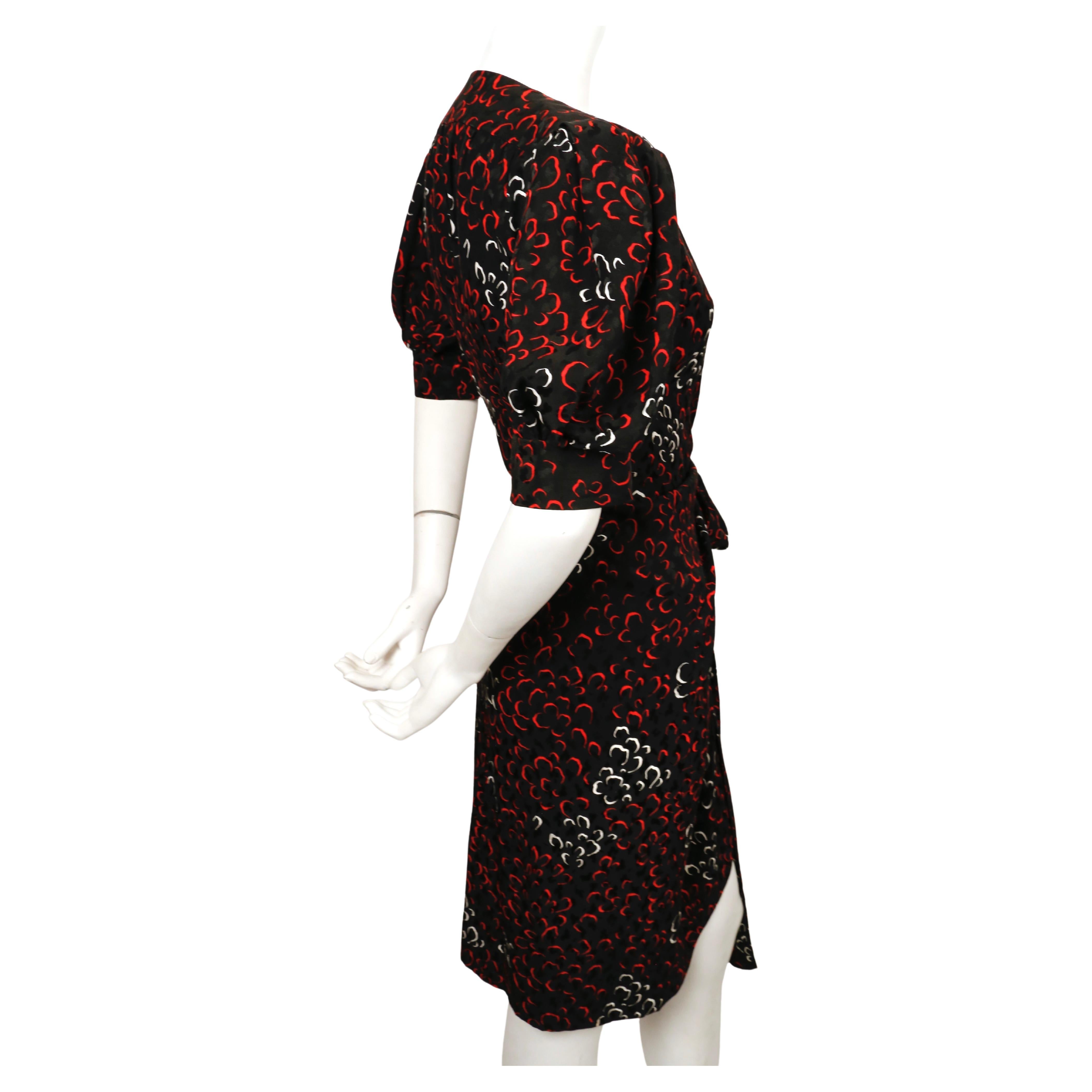 early 1980's YVES SAINT LAURENT abstract woven silk wrap dress with puff sleeves For Sale 1