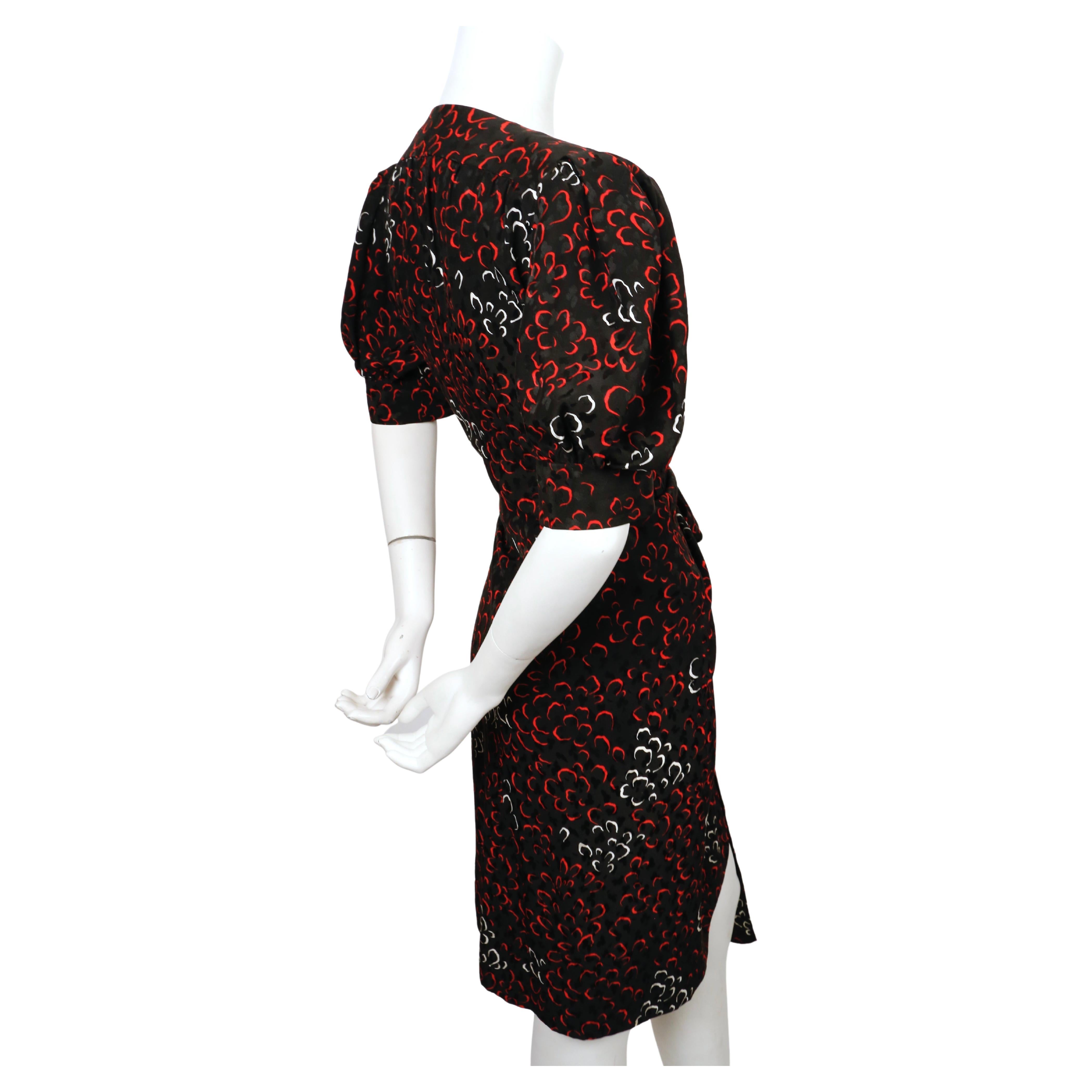 early 1980's YVES SAINT LAURENT abstract woven silk wrap dress with puff sleeves For Sale 2