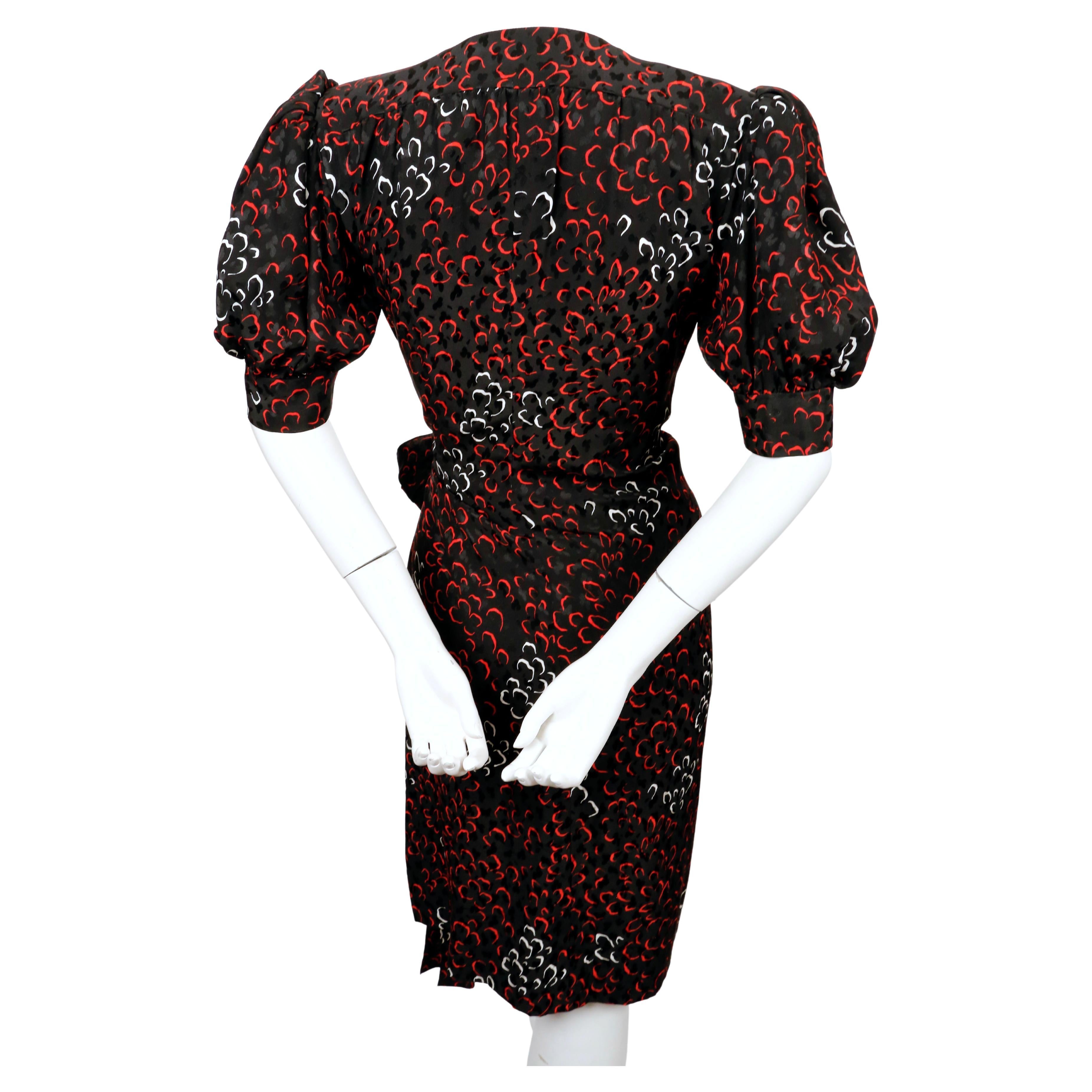 early 1980's YVES SAINT LAURENT abstract woven silk wrap dress with puff sleeves For Sale 3