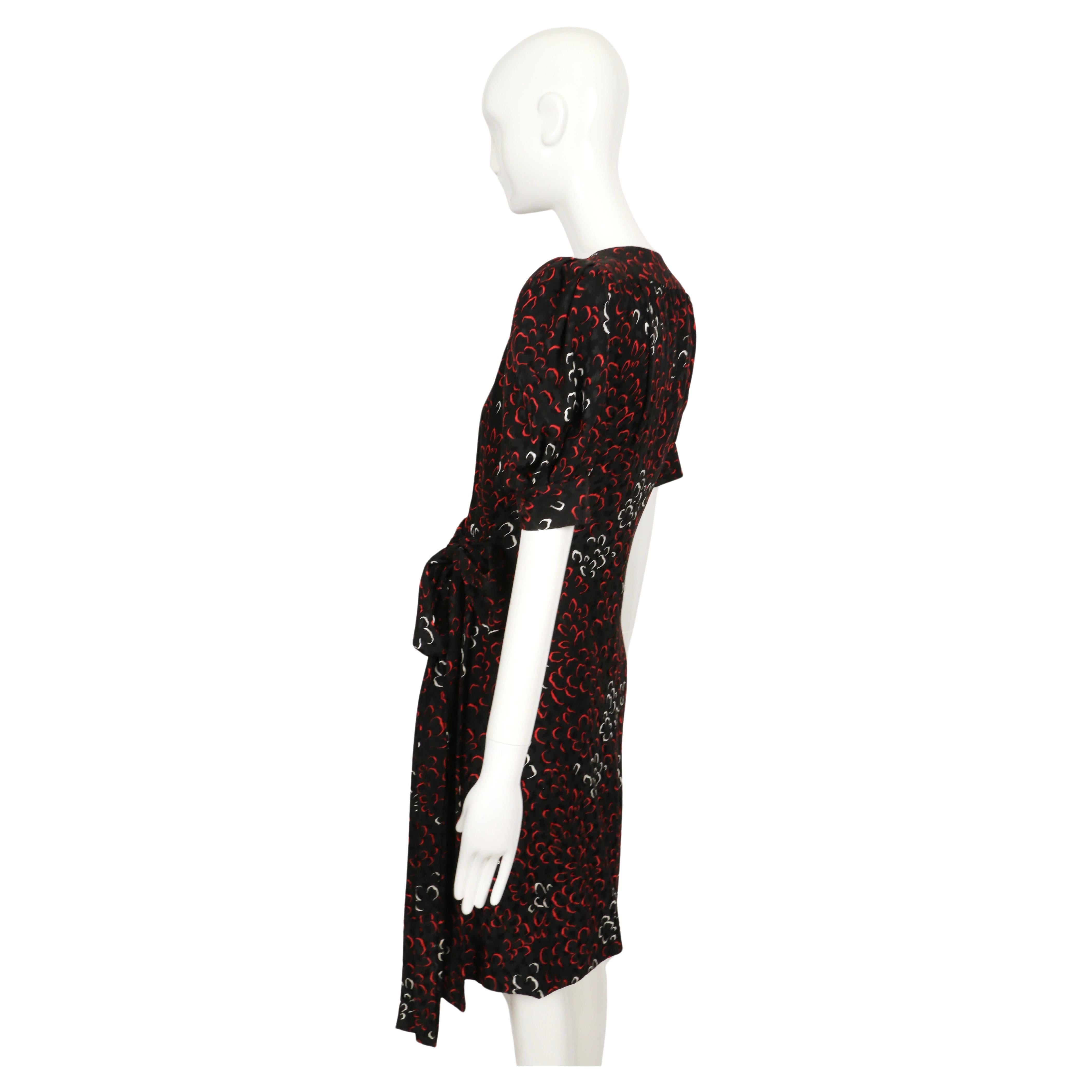 early 1980's YVES SAINT LAURENT abstract woven silk wrap dress with puff sleeves For Sale 3