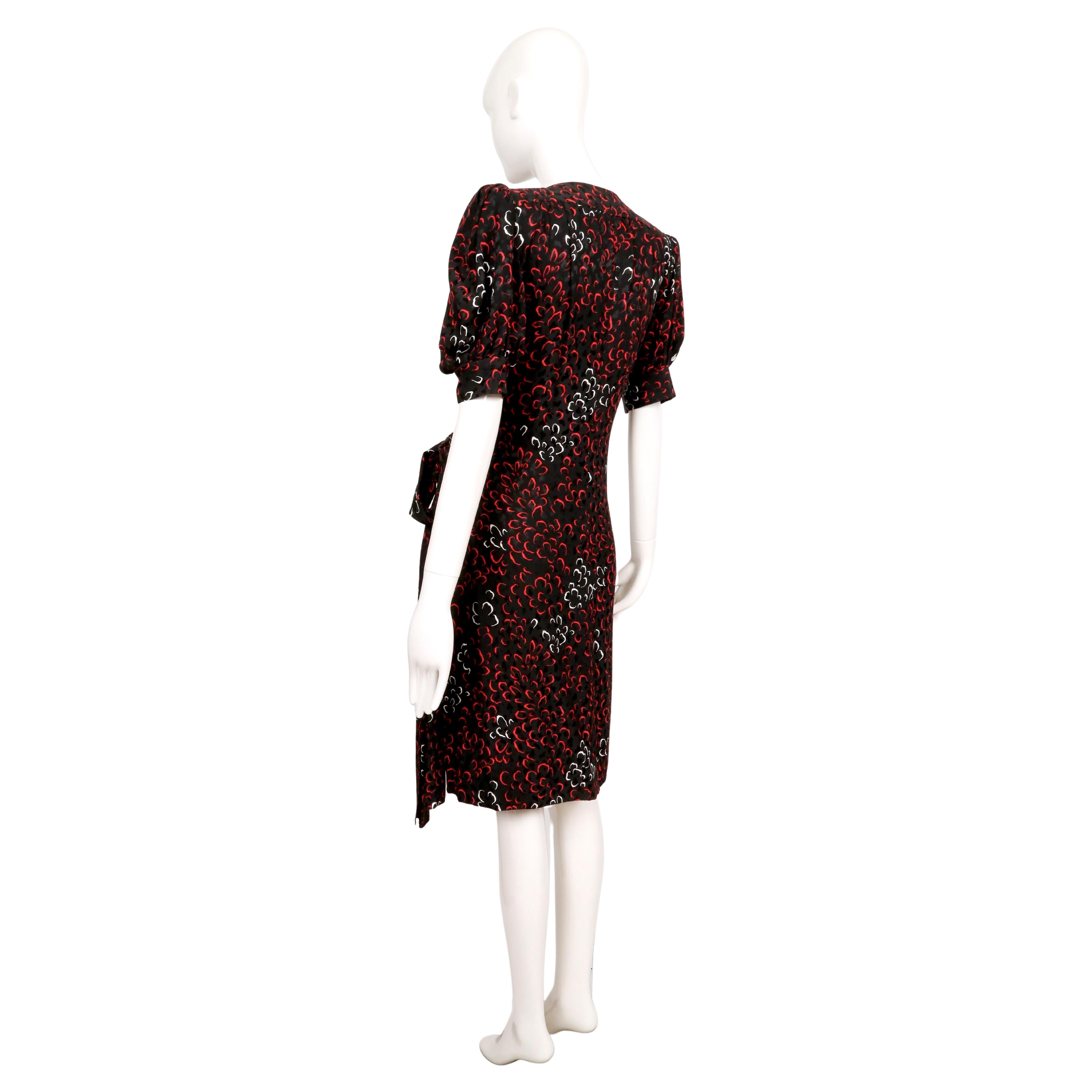 early 1980's YVES SAINT LAURENT abstract woven silk wrap dress with puff sleeves For Sale 4