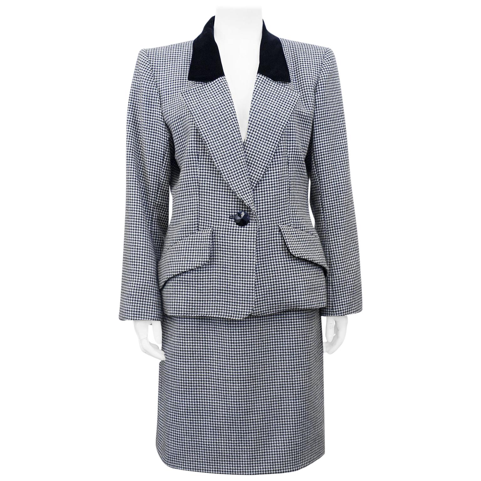 Early 1980s Yves Saint Laurent/YSL Houndstooth Skirt Suit For Sale