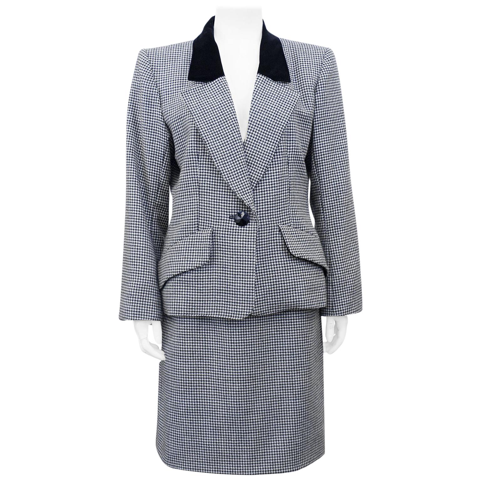Early 1980s Yves Saint Laurent/YSL Houndstooth Skirt Suit