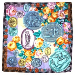 Early 1990s Atelier Versace by Gianni Floral Medallion Silk Square Scarf