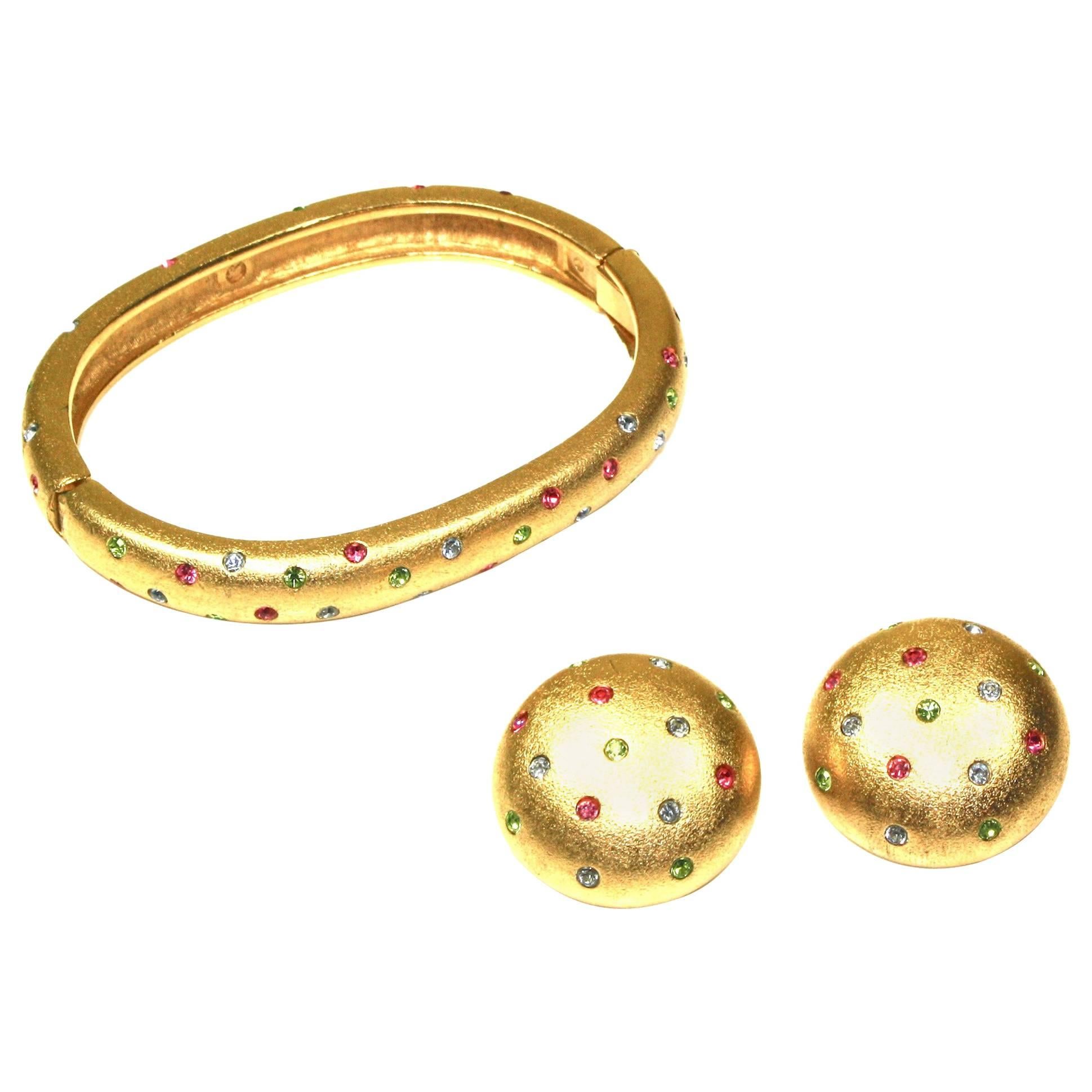 Early 1990's Bangle and Clip Earrings Suite by Swarovski For Sale