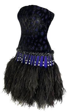 F/W 1988 Bob Mackie Runway Beaded Purple Ostrich Feather Mini Dress