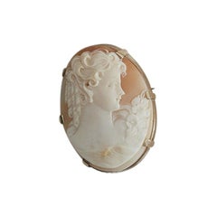 Early 1990s Cameo Lapel Brooch by Love and Object in Shell and 9k Gold