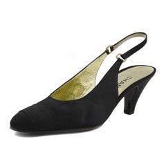Early 1990s Chanel Black Satin Slingbacks Sz 40