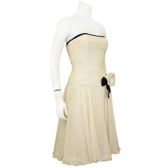 Early 1990s Chanel Cream Chiffon Strapless Dress