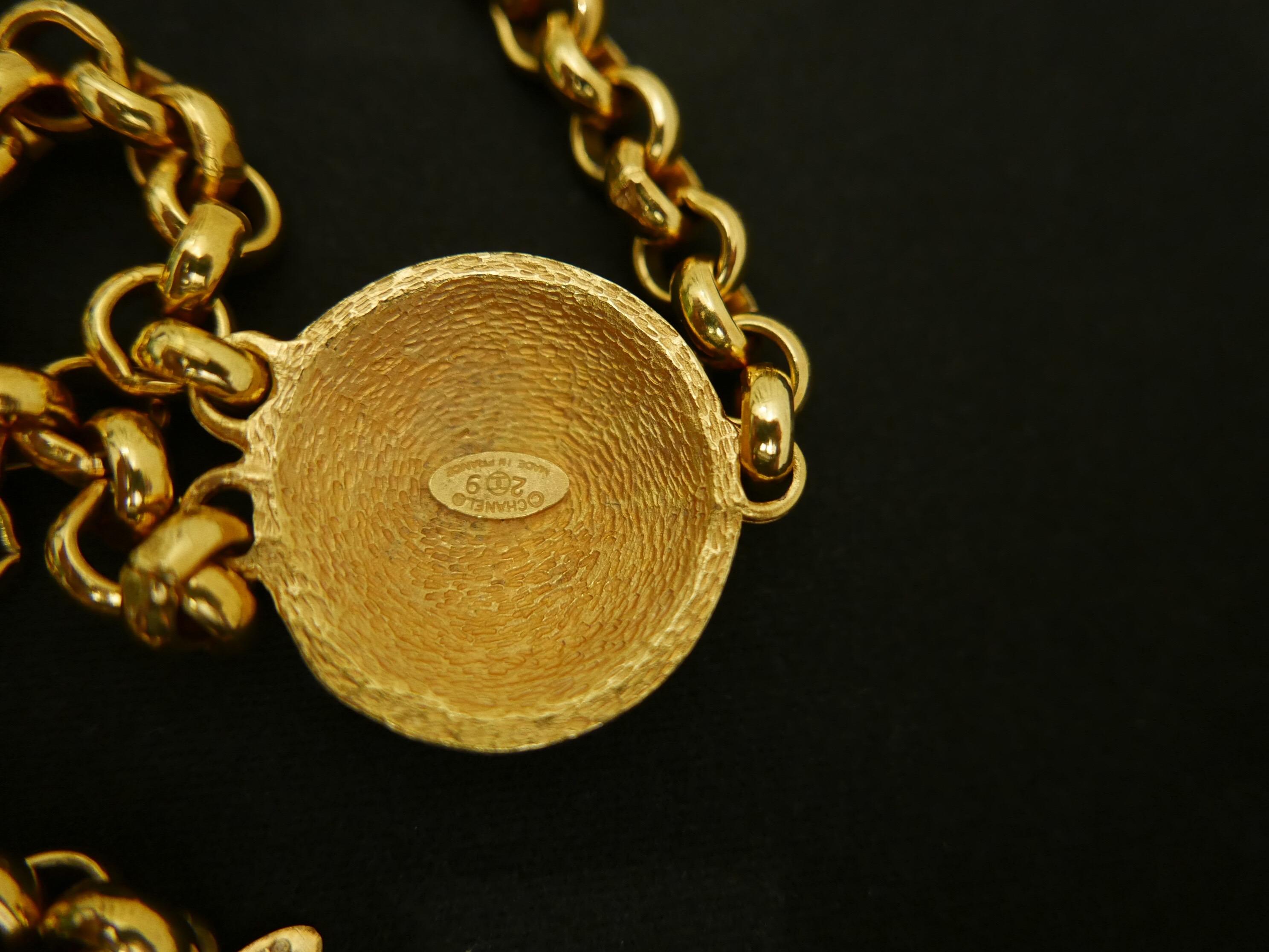 Early 1990s Chanel Gold Toned Medallion Chain Belt  2