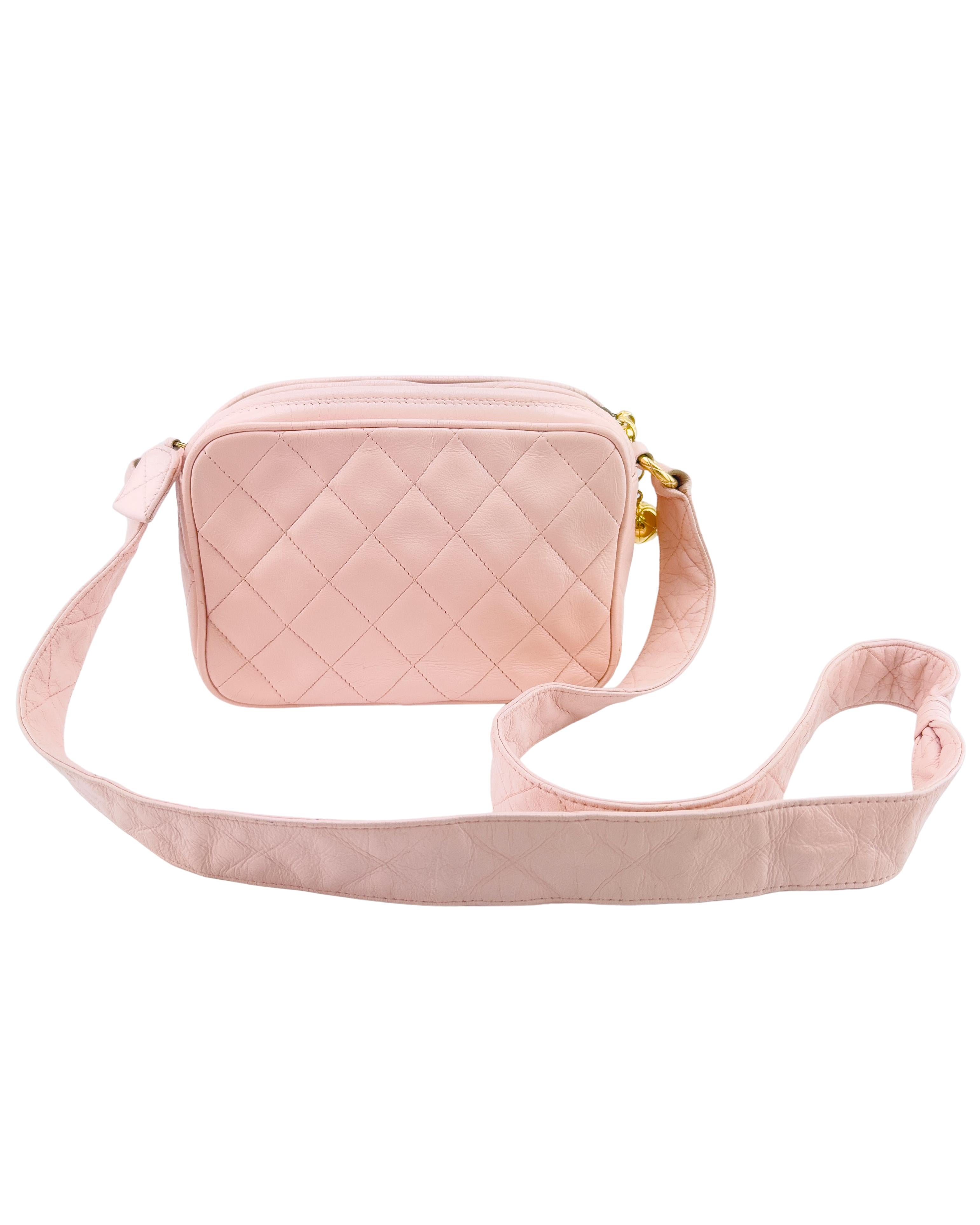 Early 1990s Chanel Pink Quilted Mini Camera Bag In Good Condition For Sale In Toronto, Ontario
