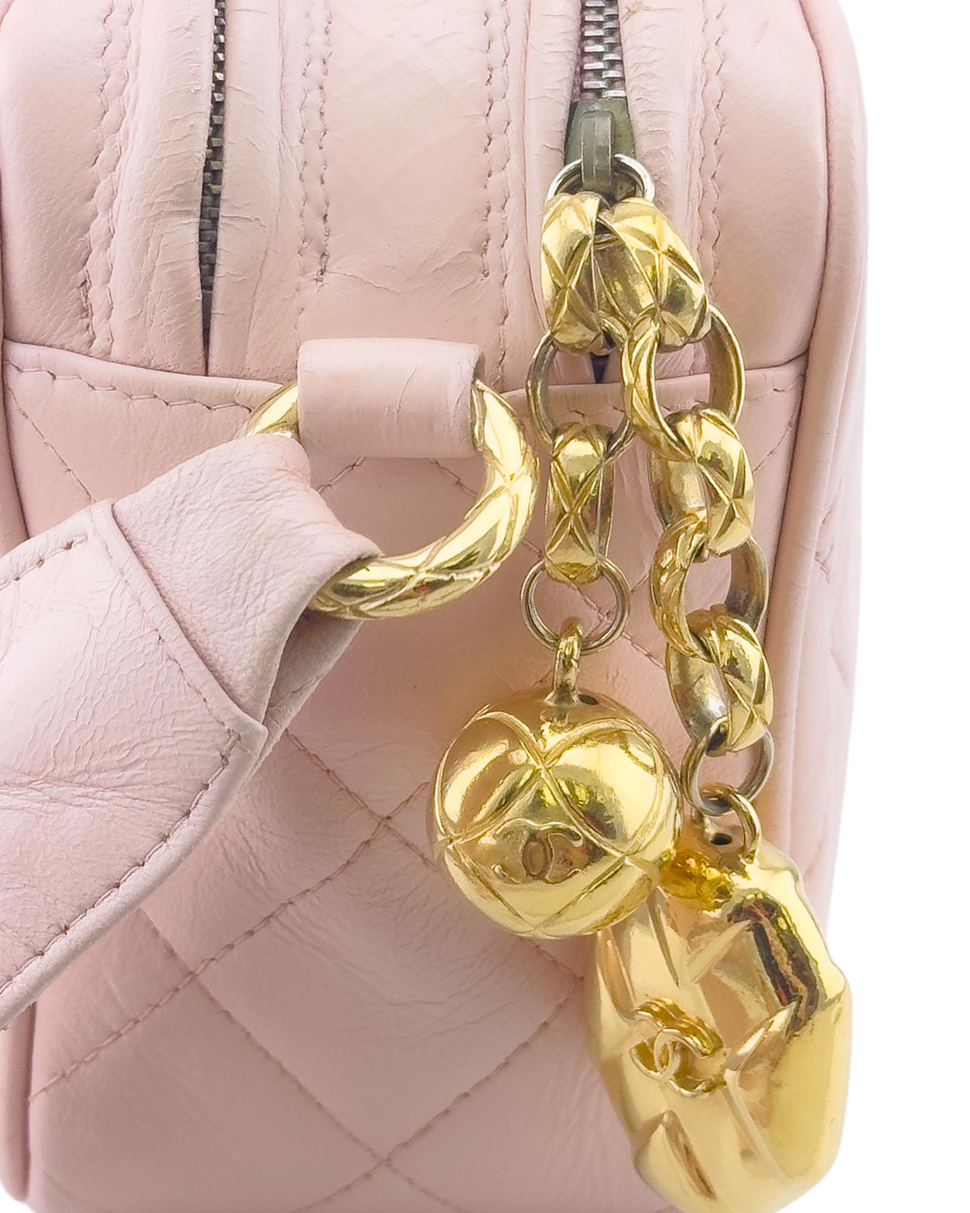 Early 1990s Chanel Pink Quilted Mini Camera Bag For Sale 2