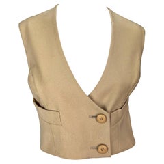Retro Early 1990s Christian Dior by Gianfranco Ferré Beige Cropped Vest