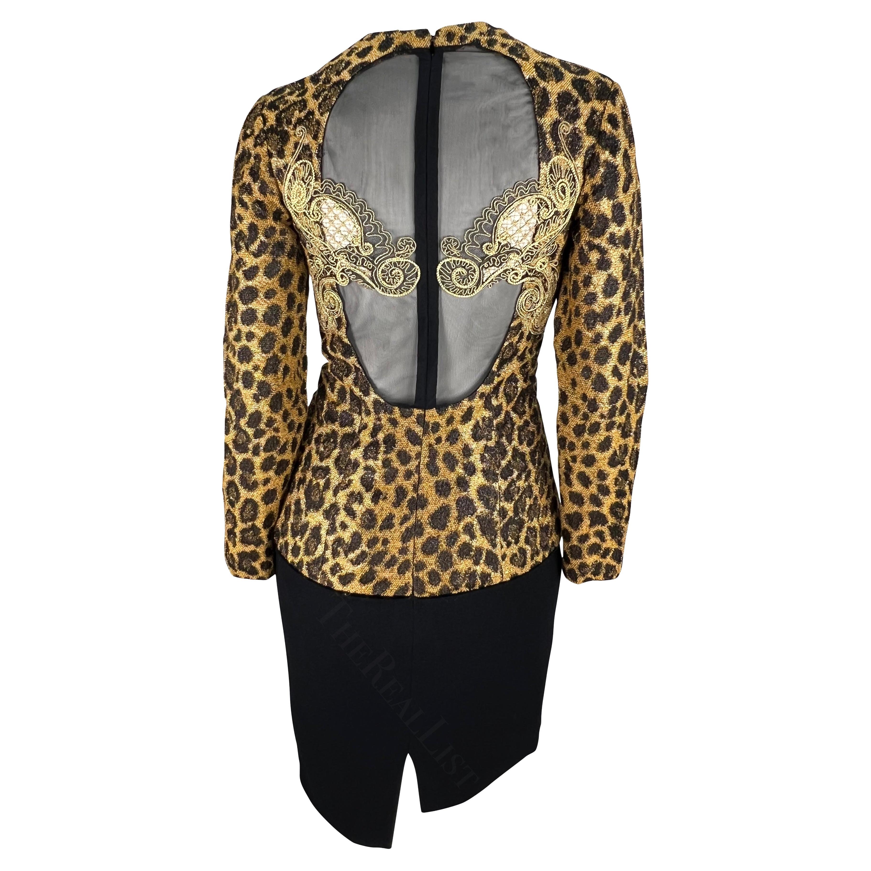 Early 1990s Christian Dior by Gianfranco Ferre Cheetah Print Embroidered Dress For Sale