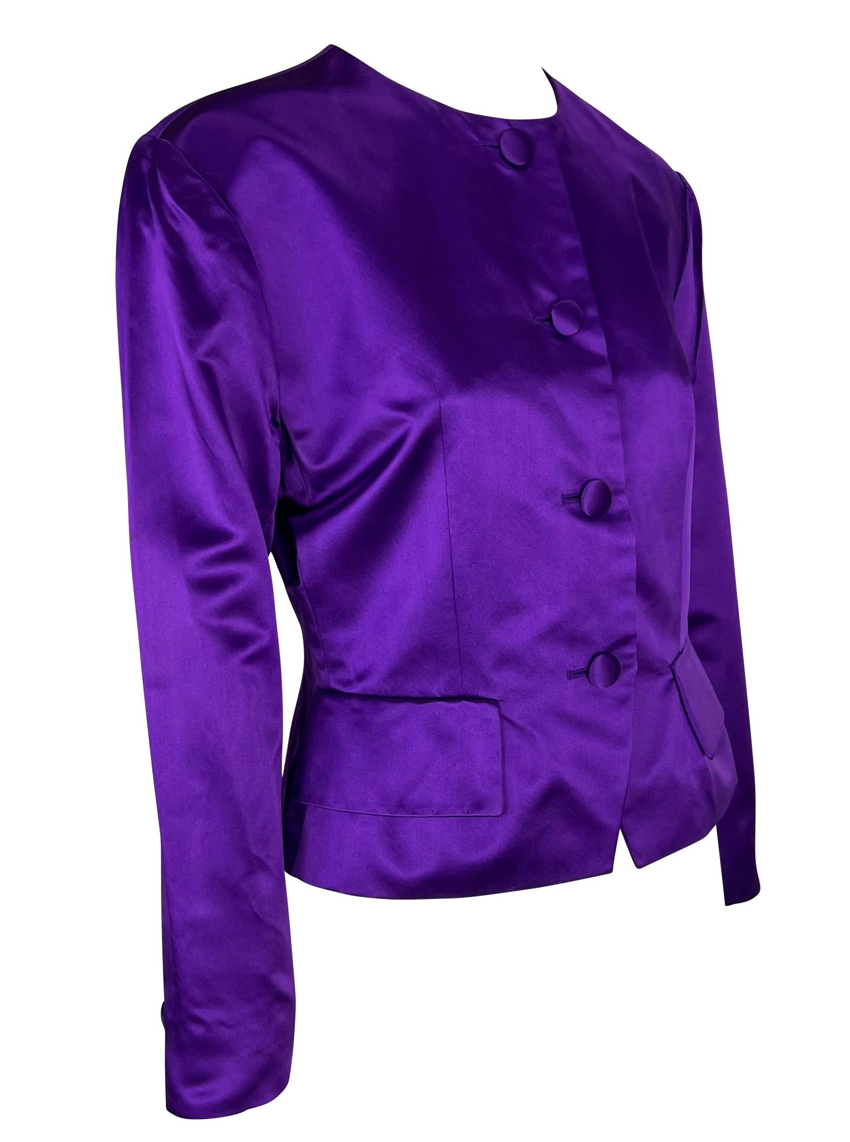 Early 1990s Christian Dior by Gianfranco Ferré Purple Silk Satin Jacket In Good Condition For Sale In West Hollywood, CA