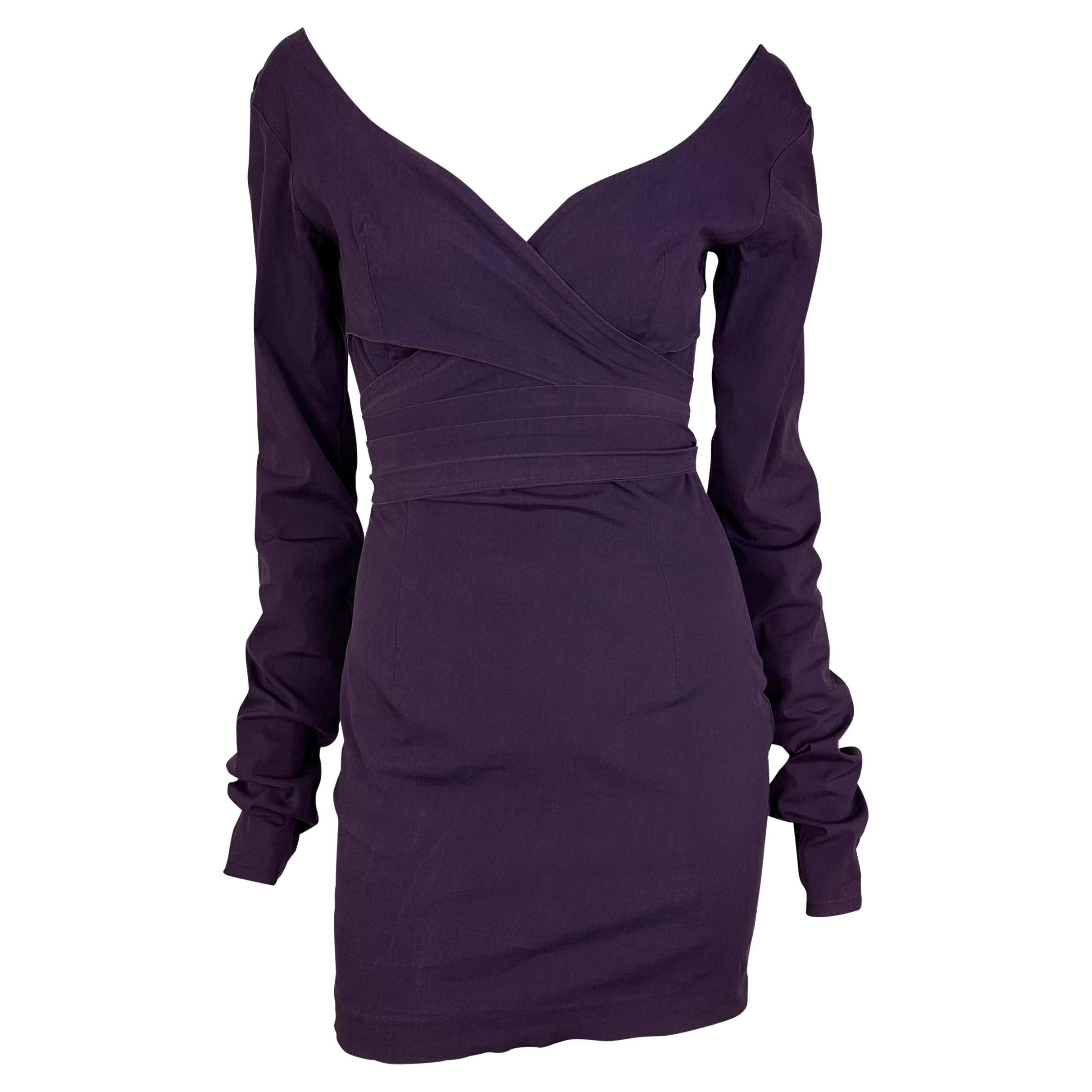 Early 1990s Dolce and Gabbana Purple Long Sleeve Bodycon Dress For Sale