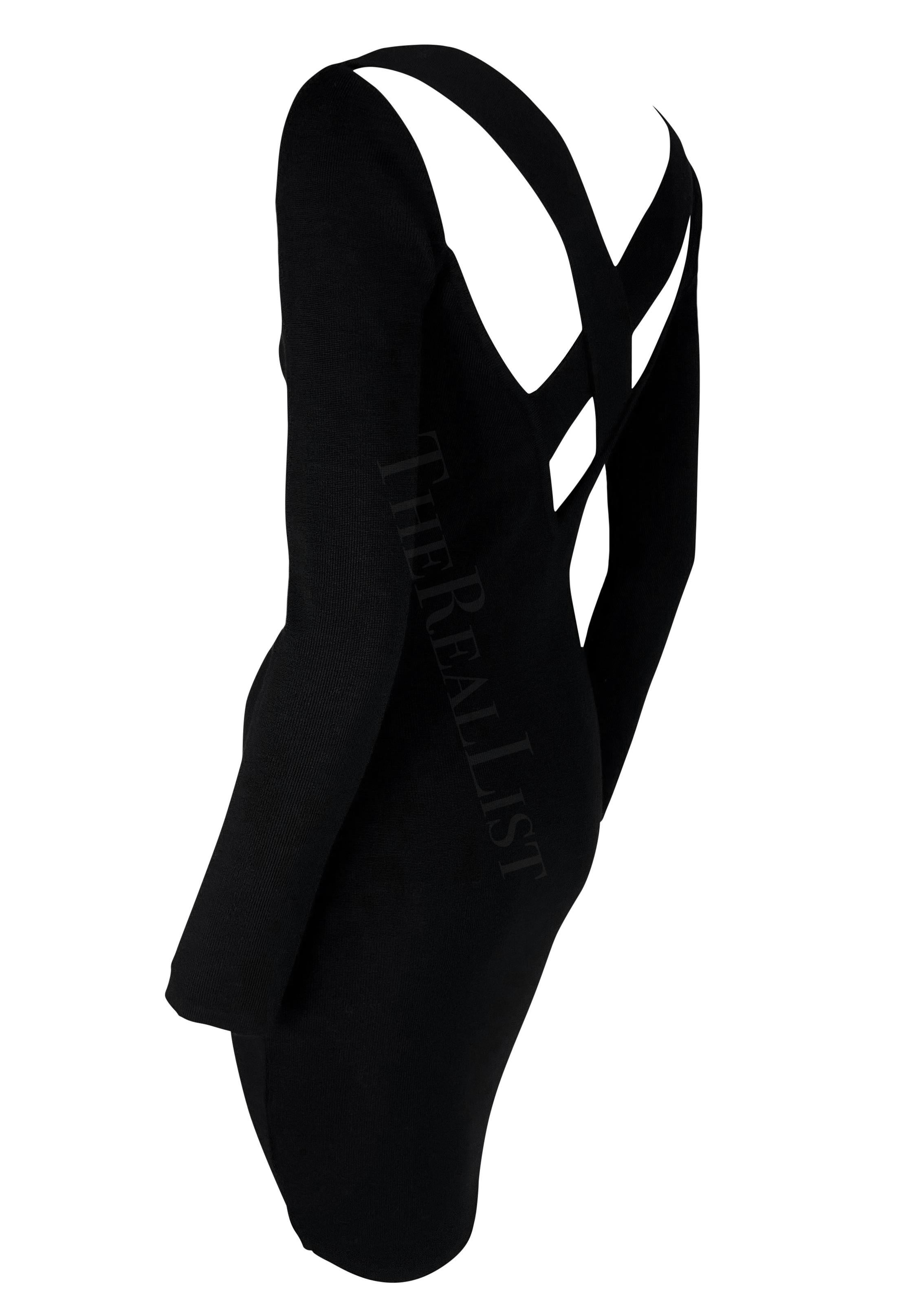 Early 1990s Dolce & Gabbana Backless Black Knit Wool Bodycon Long Sleeve Dress For Sale 3
