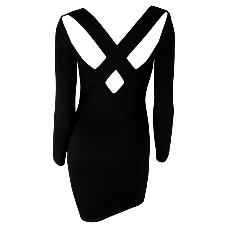 Early 1990s Dolce and Gabbana Backless Black Knit Wool Bodycon Long Sleeve  Dress For Sale at 1stDibs