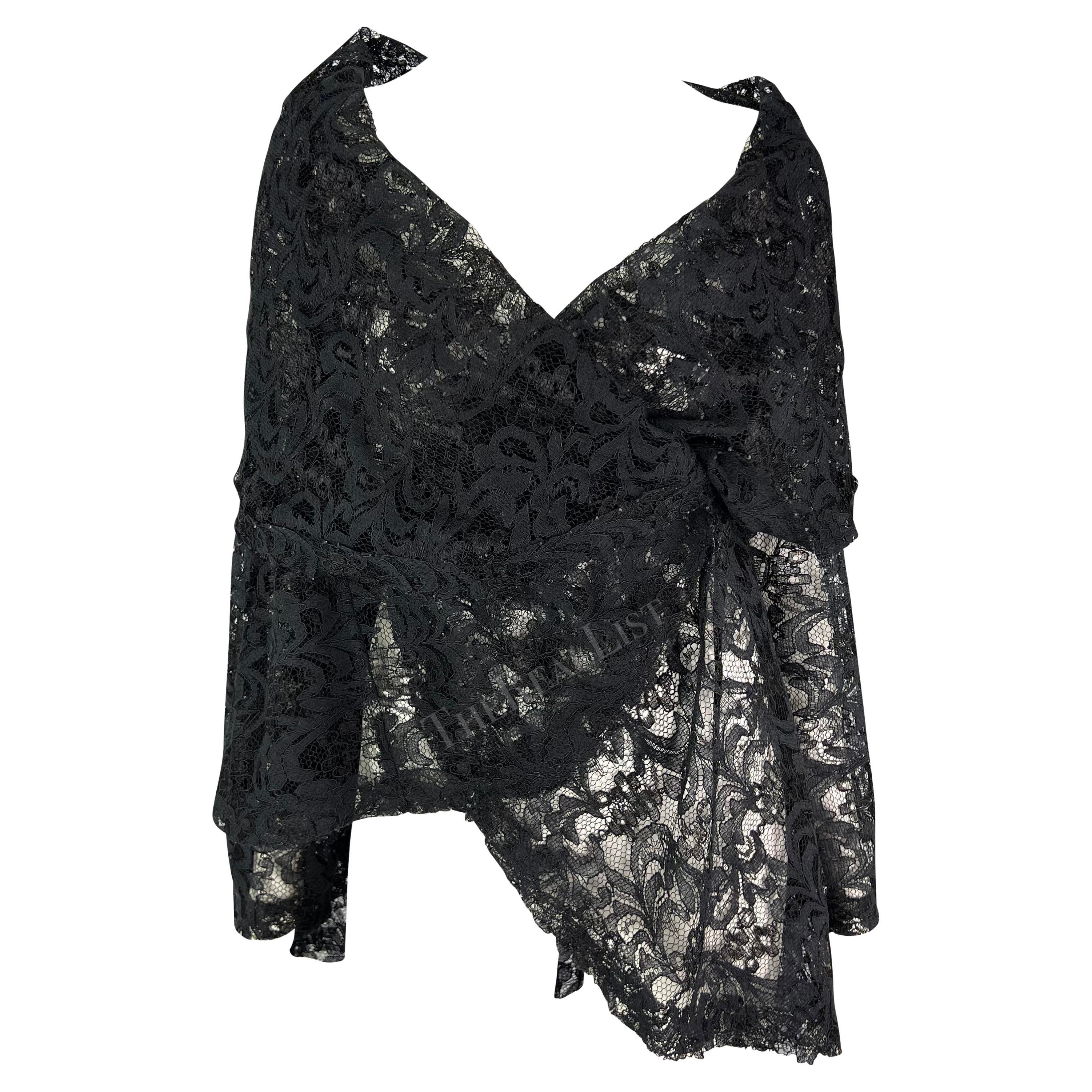 Early 1990s Dolce & Gabbana Black Lace Oversized Sheer Wrap Shawl Coat