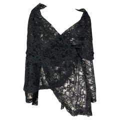 Vintage Early 1990s Dolce & Gabbana Black Lace Oversized Sheer Wrap Shawl Coat