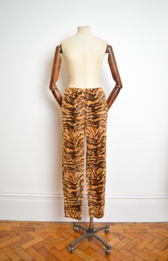 Early 1990's DOLCE & GABBANA Tiger Print Faux Fur Jacket Pants Suit Matching Set