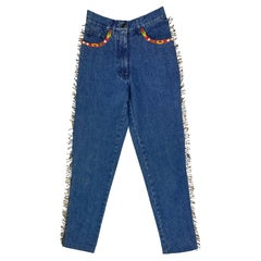 Early 1990s Dolce & Gabbana Western Beaded Fringe Blue Denim Jeans