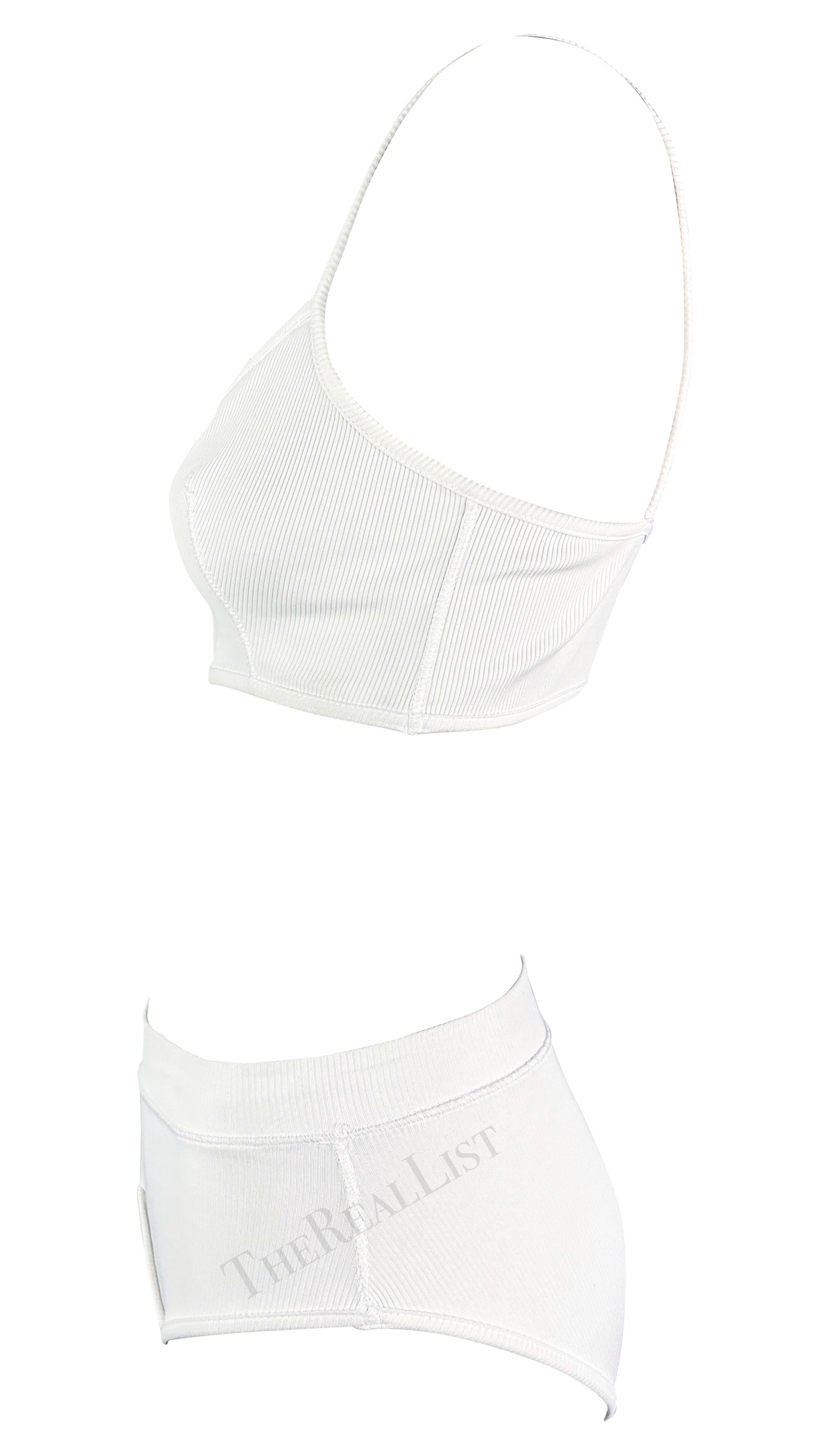 Early 1990s Dolce & Gabbana White Ribbed Brief Beach Bikini Two-Piece Set In Excellent Condition For Sale In West Hollywood, CA