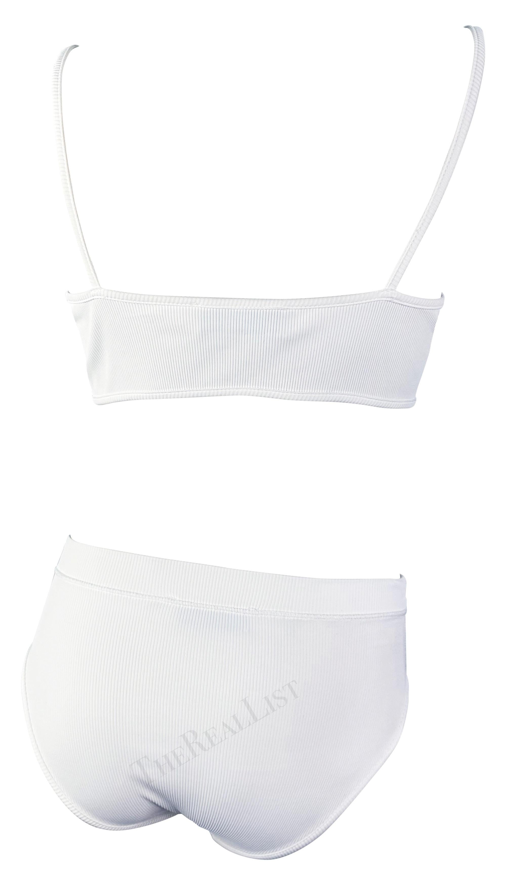 Women's or Men's Early 1990s Dolce & Gabbana White Ribbed Brief Beach Bikini Two-Piece Set For Sale