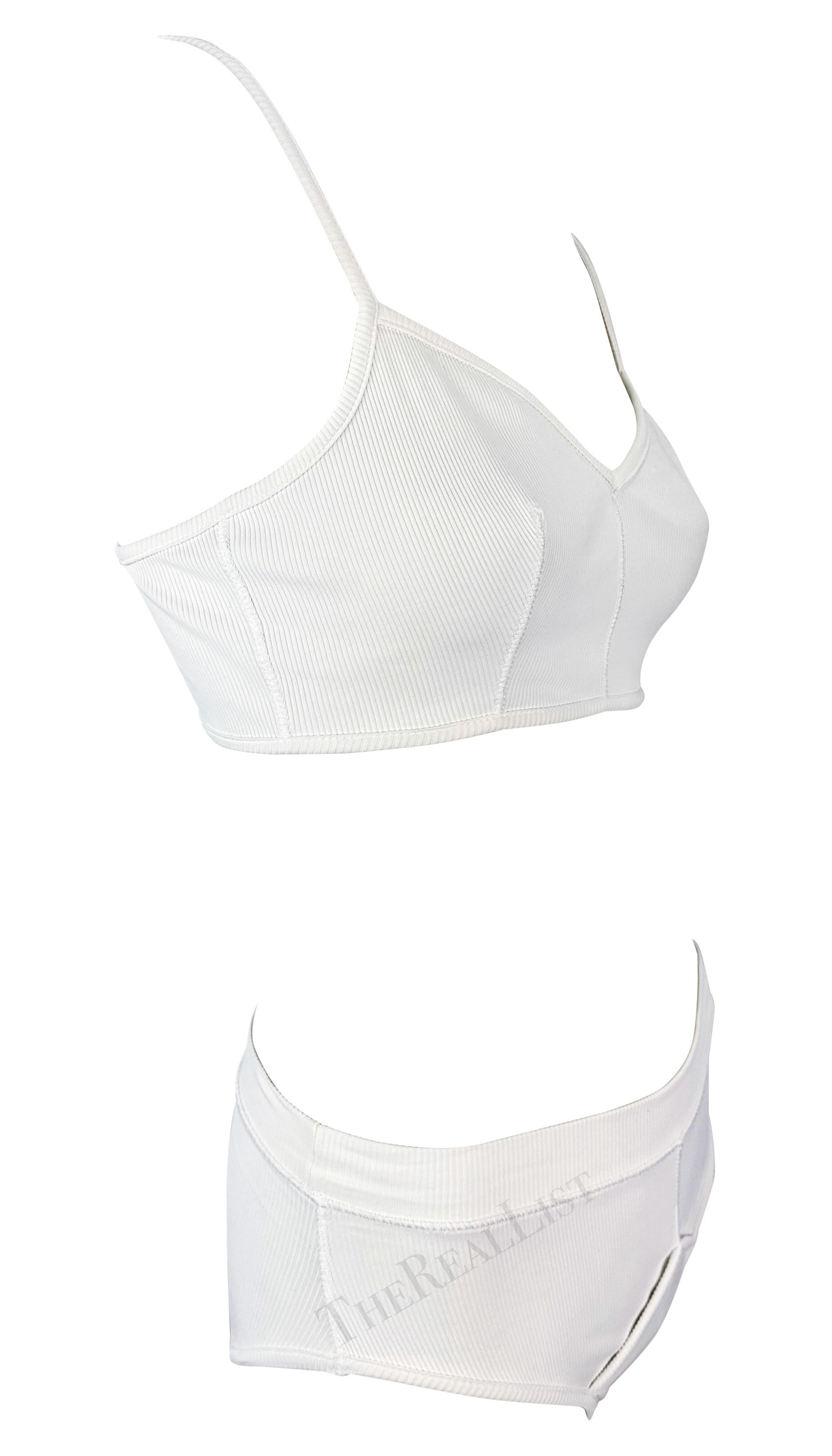 Early 1990s Dolce & Gabbana White Ribbed Brief Beach Bikini Two-Piece Set For Sale 2