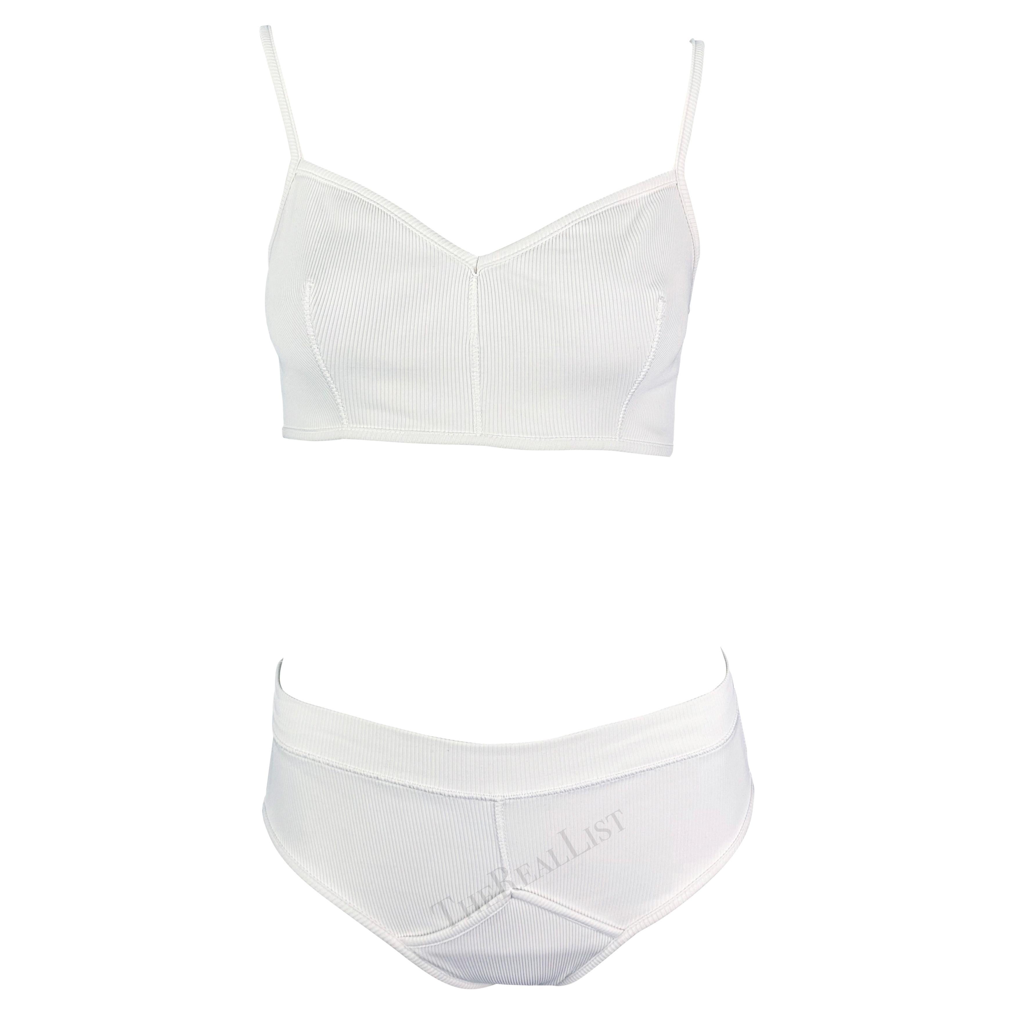 Early 1990s Dolce & Gabbana White Ribbed Brief Beach Bikini Two-Piece Set For Sale