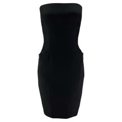 Early 1990s Donna Karan Boned Strapless Black Pocket Mini Dress