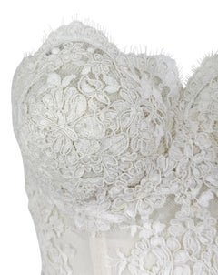 Early 1990s Donna Karan Corset Boned Sheer White Lace Strapless Bustier Top