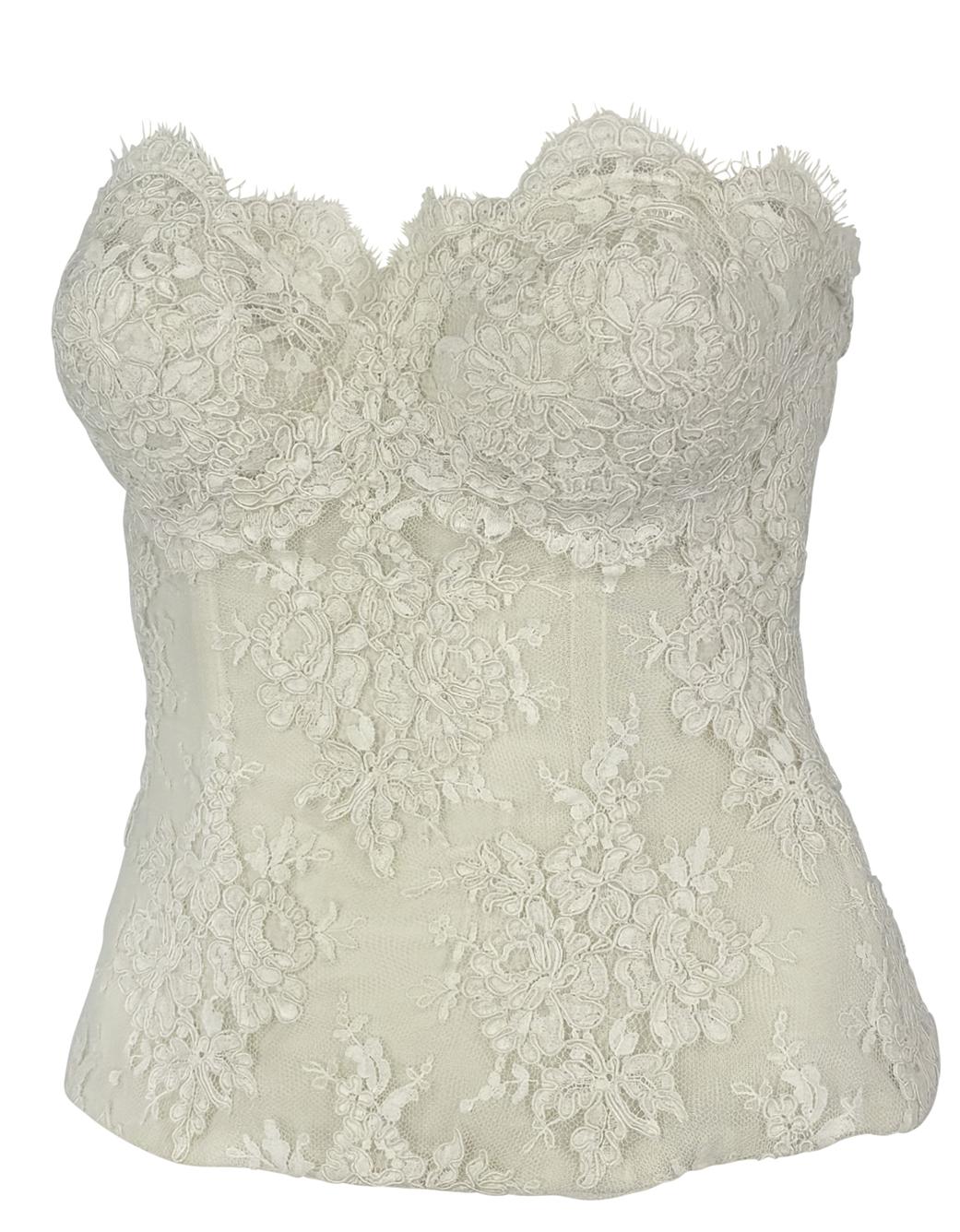Early 1990s Donna Karan Corset Boned Sheer White Lace Strapless Bustier Top In Excellent Condition For Sale In West Hollywood, CA