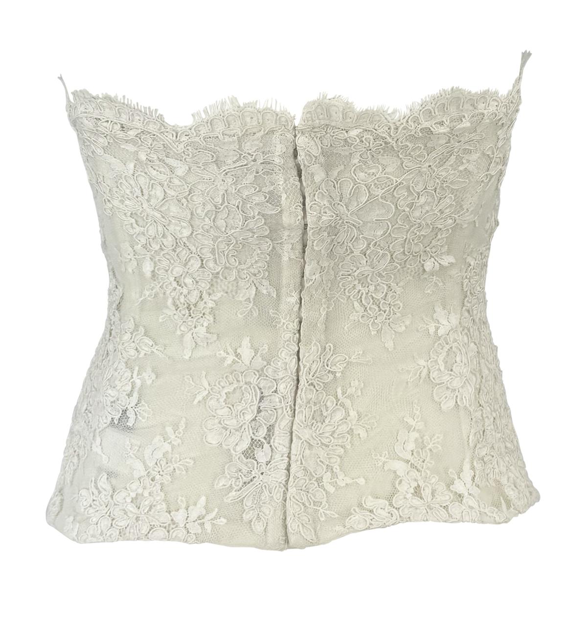 Early 1990s Donna Karan Corset Boned Sheer White Lace Strapless Bustier Top For Sale 1