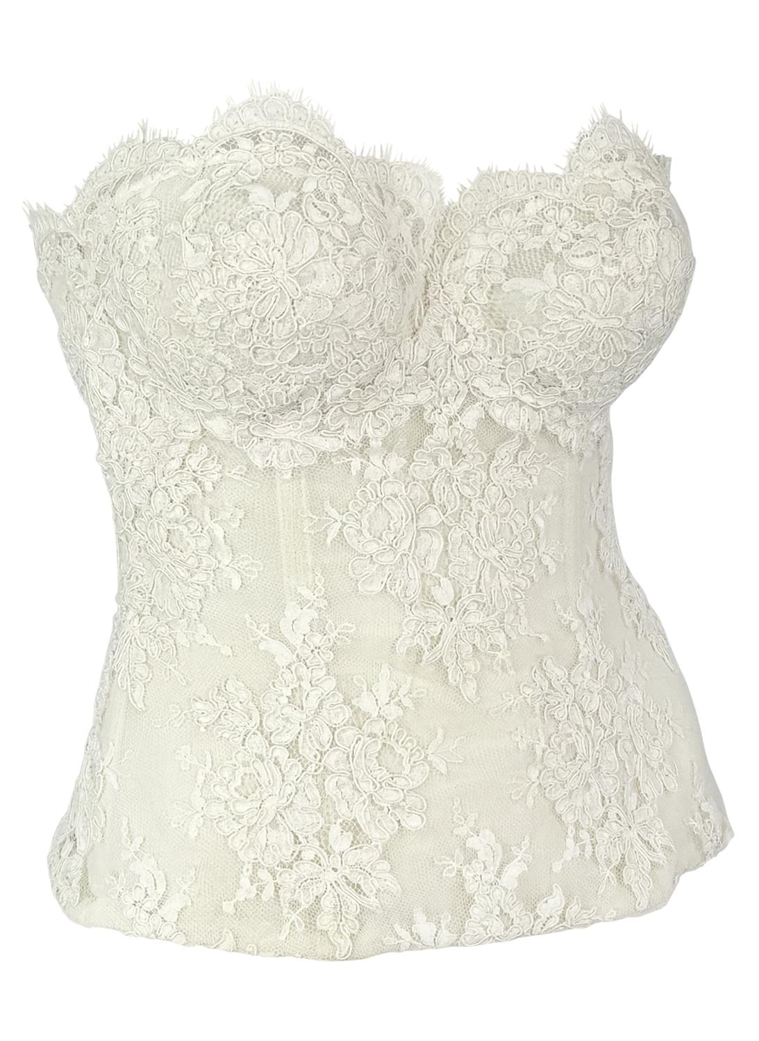 Early 1990s Donna Karan Corset Boned Sheer White Lace Strapless Bustier Top For Sale 3