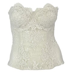 Early 1990s Donna Karan Corset Boned Sheer White Lace Strapless Bustier Top