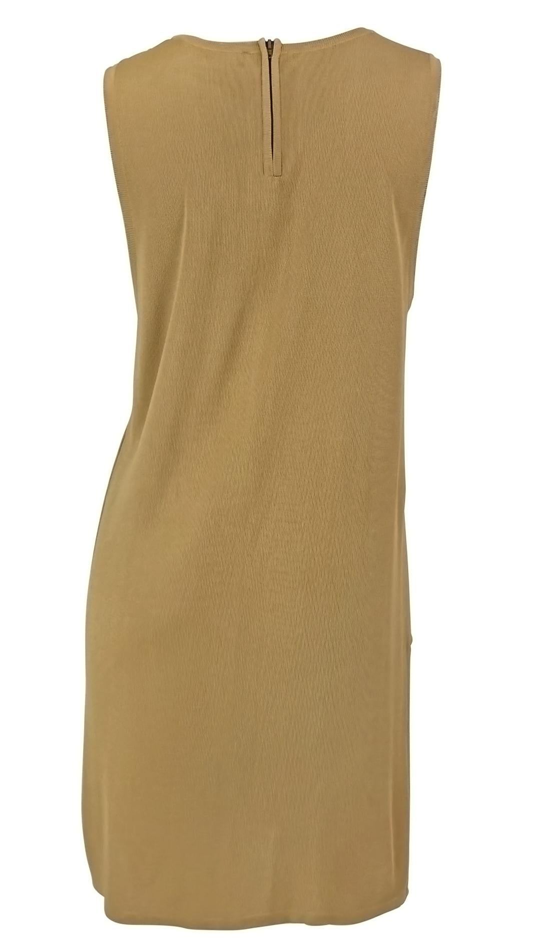 Early 1990s Donna Karan Tan Stretch Knit Sleeveless Shift Dress In Excellent Condition For Sale In West Hollywood, CA