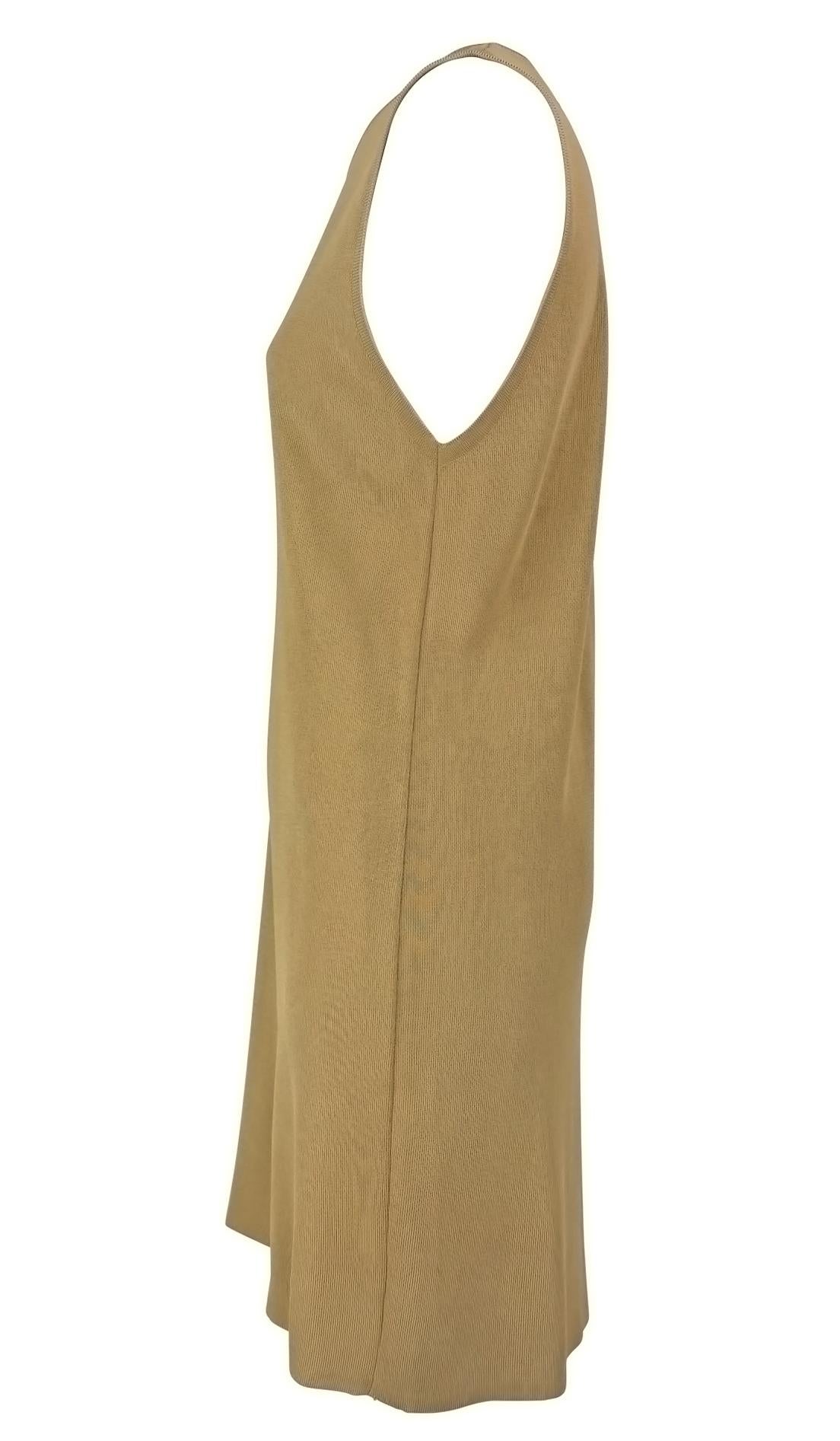 Women's Early 1990s Donna Karan Tan Stretch Knit Sleeveless Shift Dress For Sale